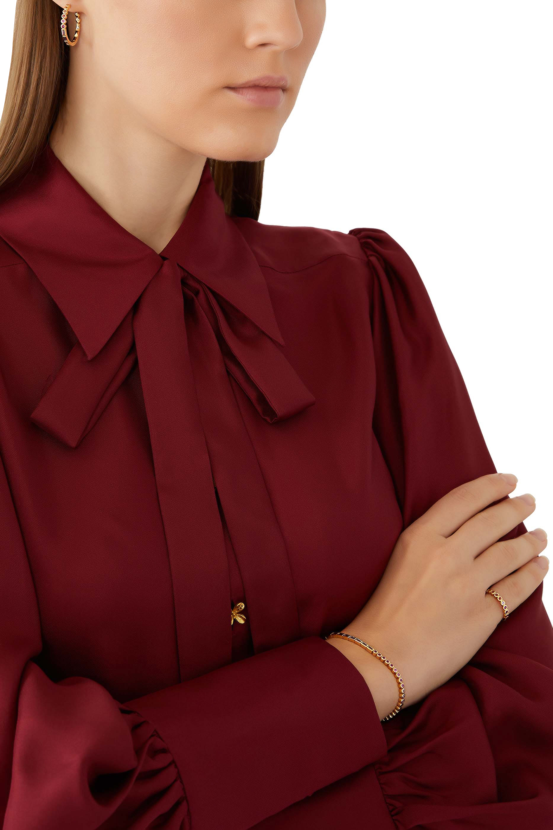 خاتم ريفيير مرصع بأحجار كريمة مستطيلة ذهب أصفر عيار 18