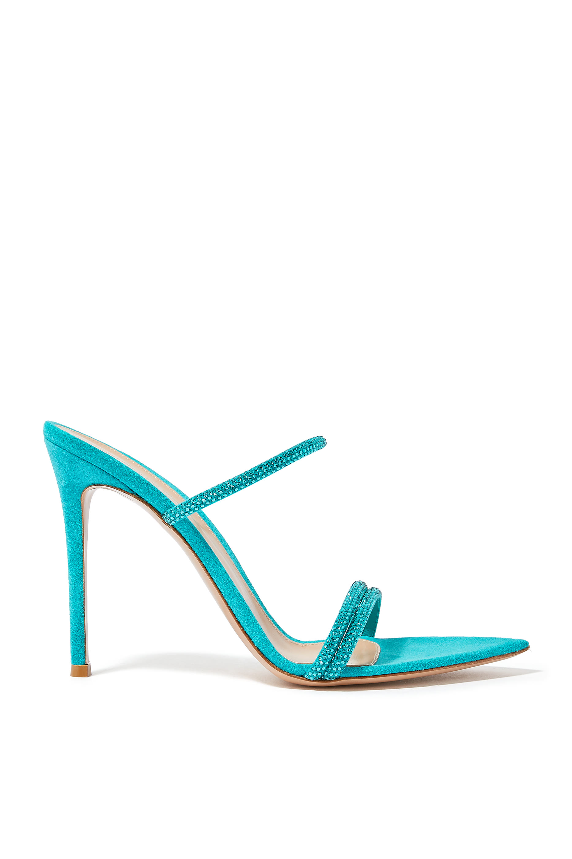 حذاء كان مفتوح من الخلف 105 بسير مزدوج مرصع بالكريستال جلد