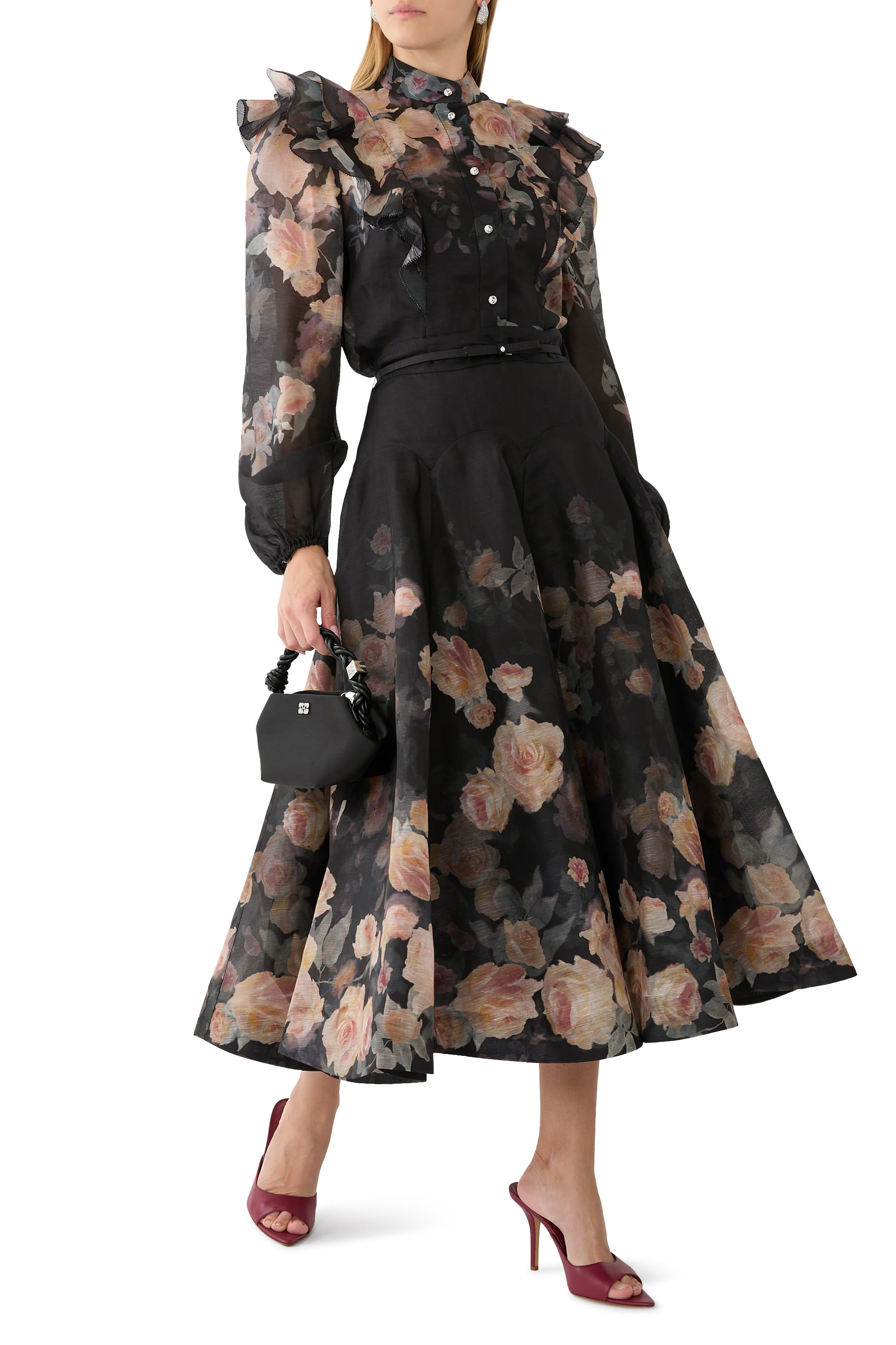 بلوزة كراش بأكمام مع كشكش