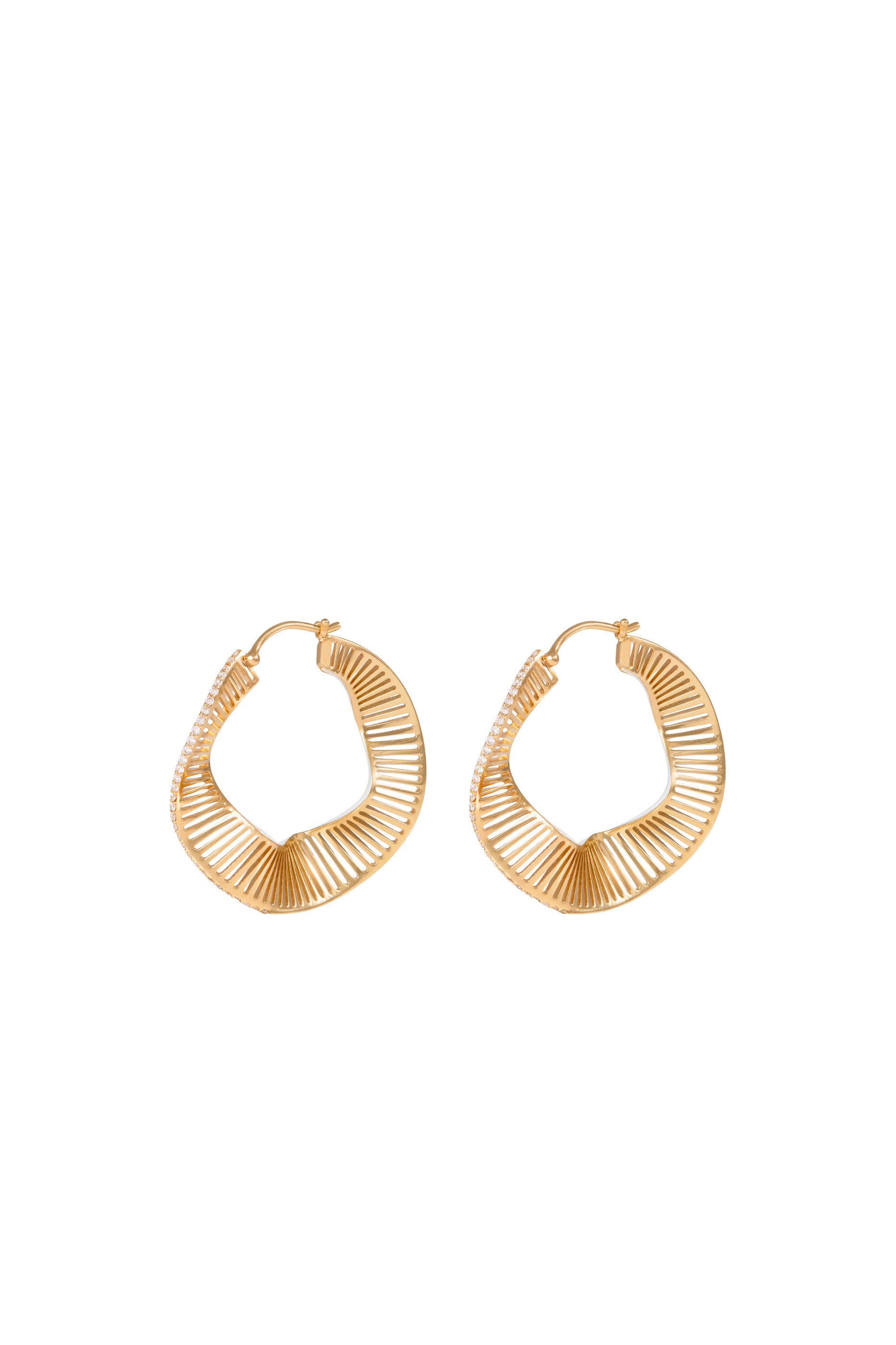 Waves Size 3 Hoops, 18K Gold, White Enamel & Diamonds