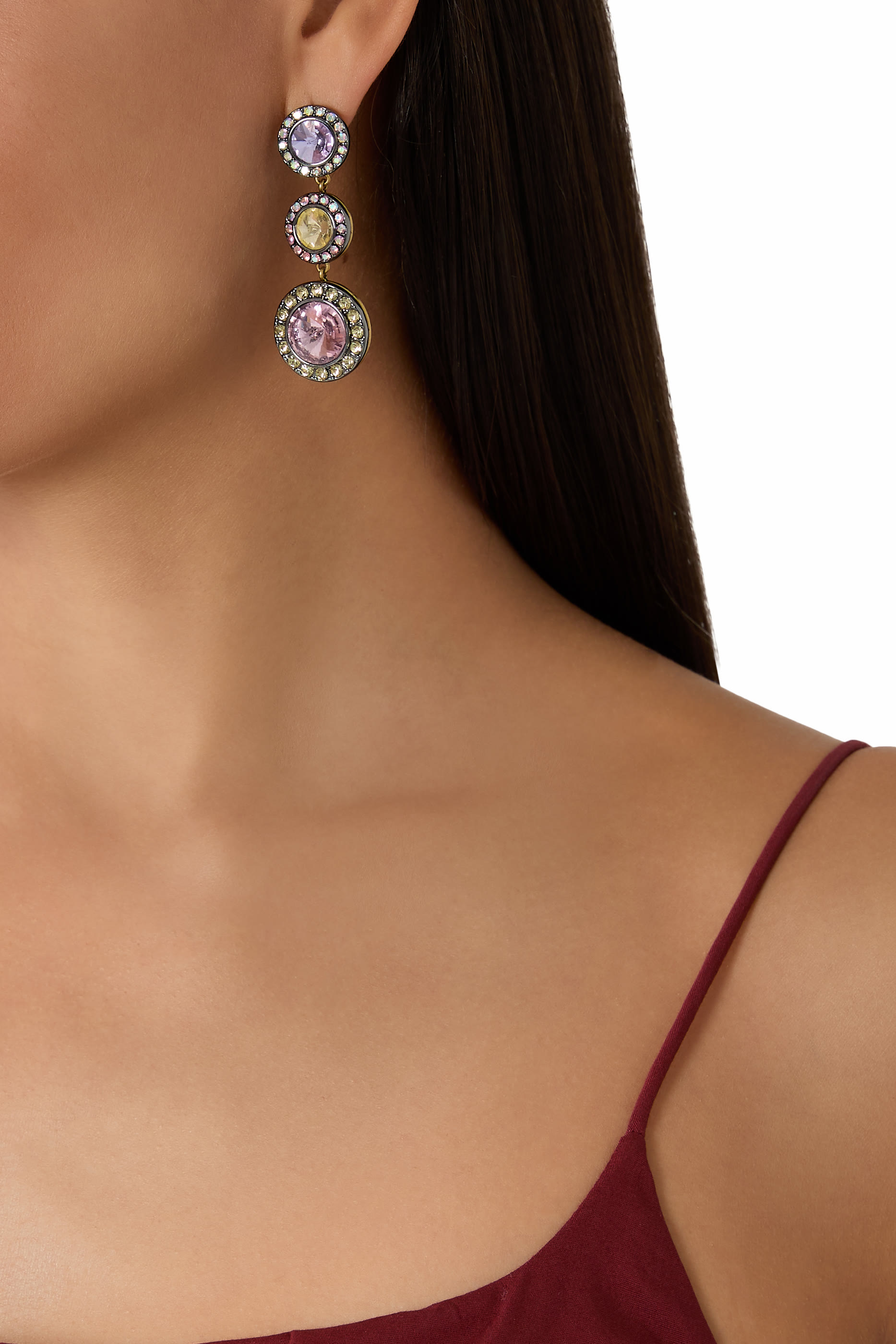 أقراط أوكتافيا متدلية مرصعة بالكريستال، نحاس