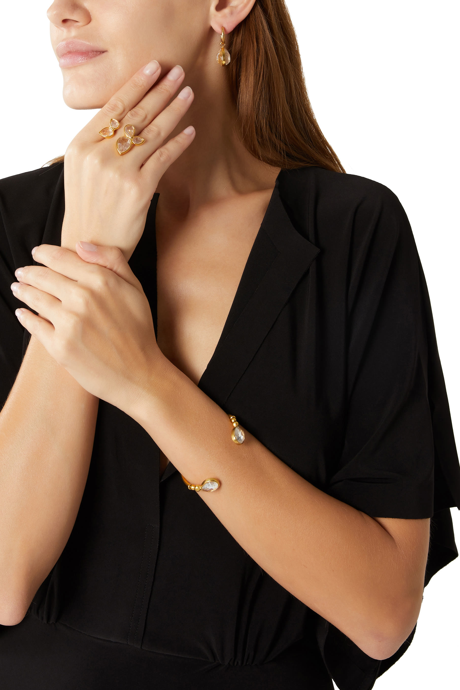 سوار تميمة كابوشون مرصع بكابوشون كوارتز نحاس مطلي بذهب عيار 24