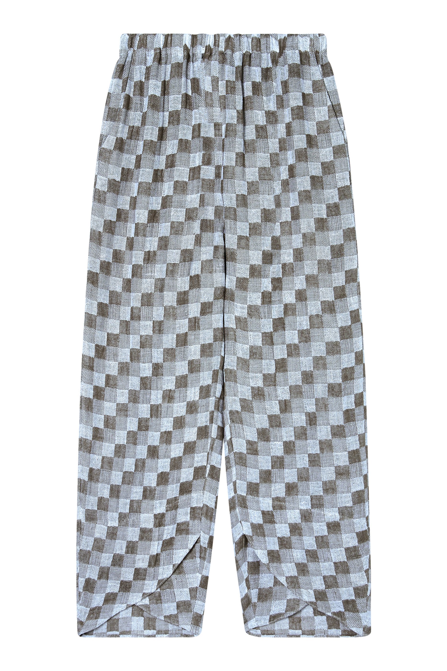 Check Pattern Linen Gauze Wide Trousers