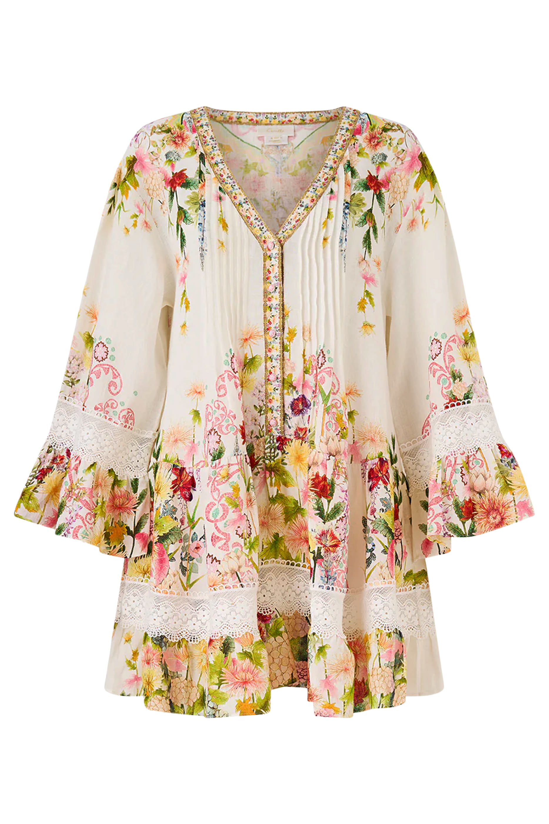 فستان كول اوف كاتالونيا بطيات وياقة على شكل حرف V