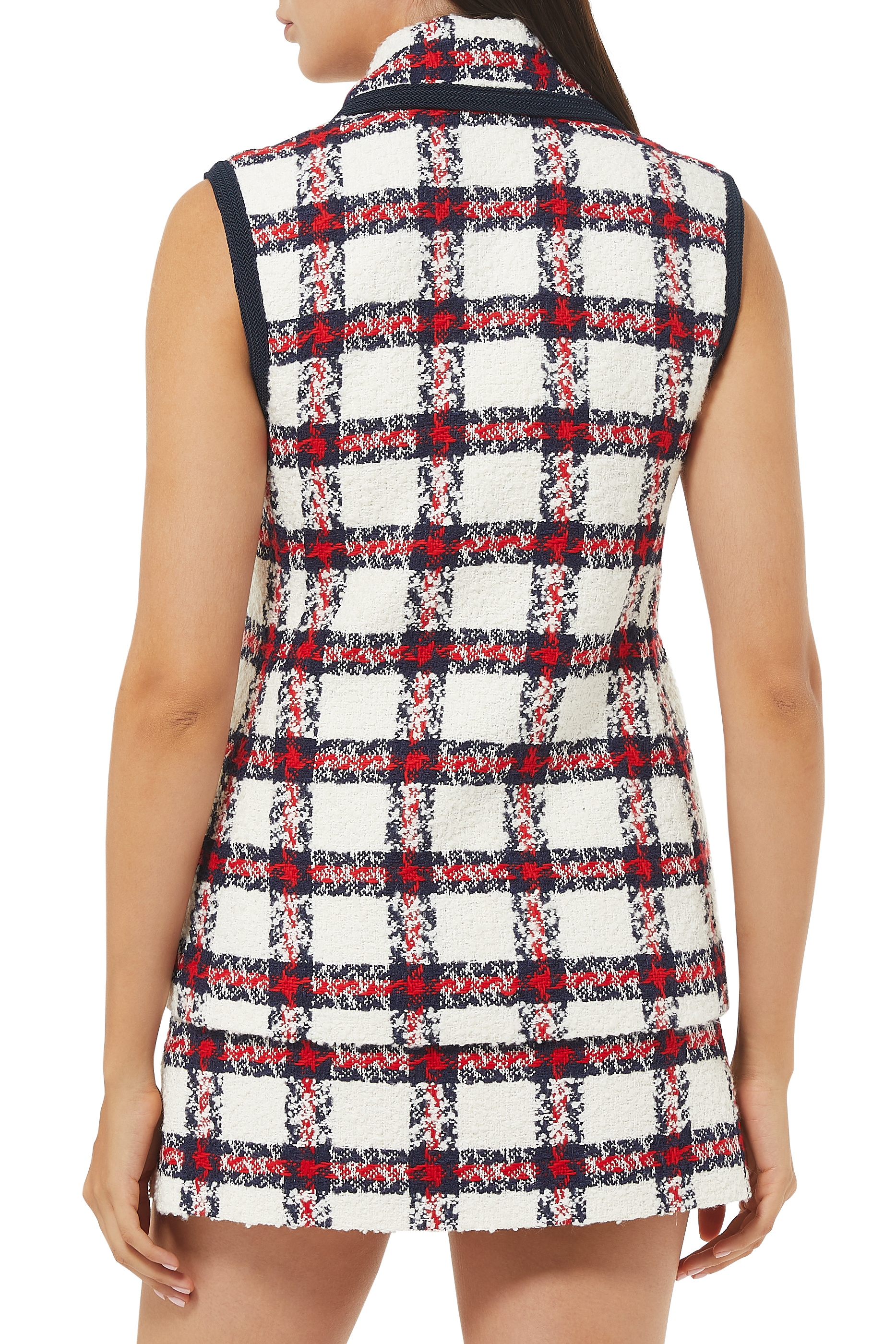 جاكيت بلا أكمام تويد بنقش المربعات