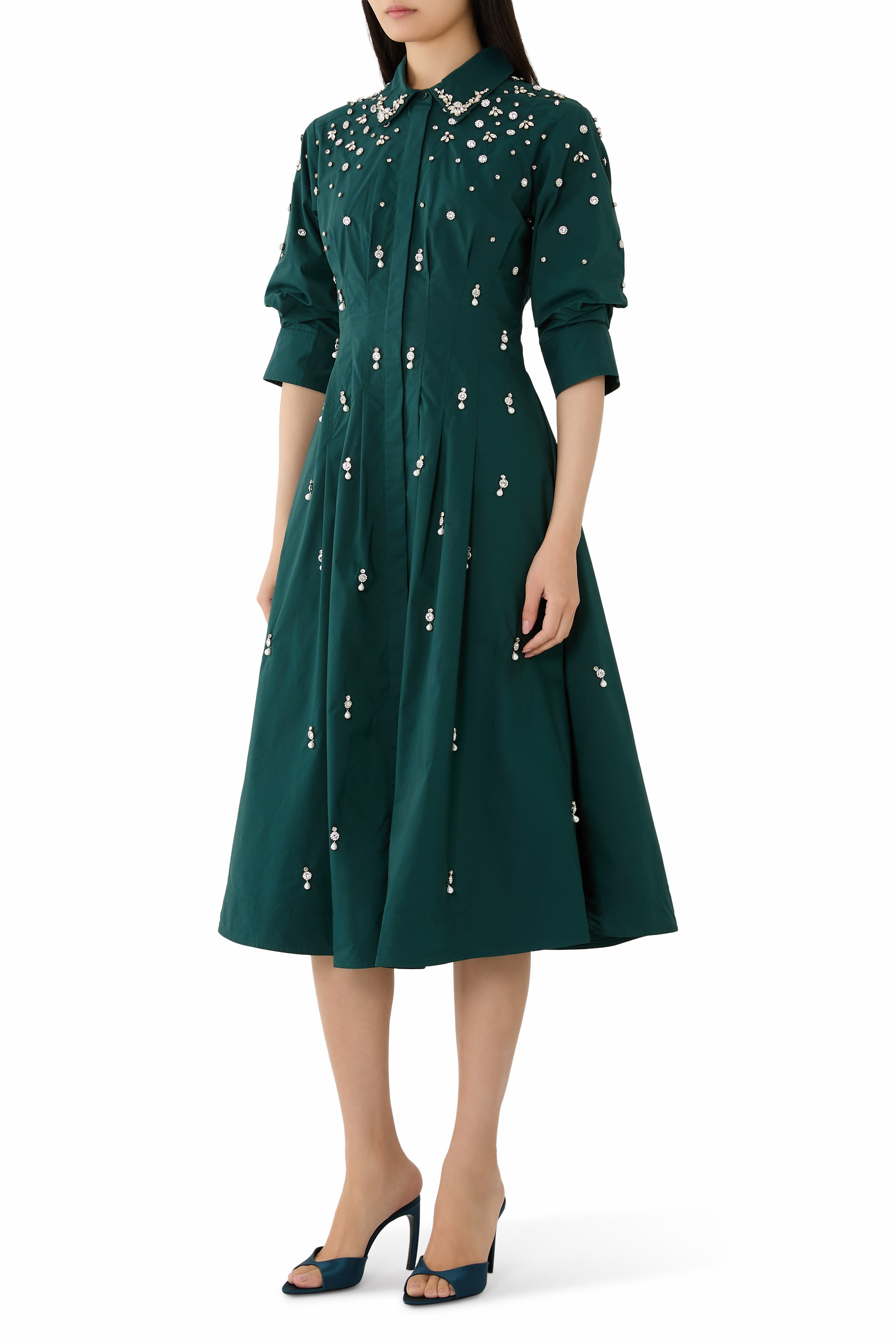 فستان جاز متوسط الطول مطرز