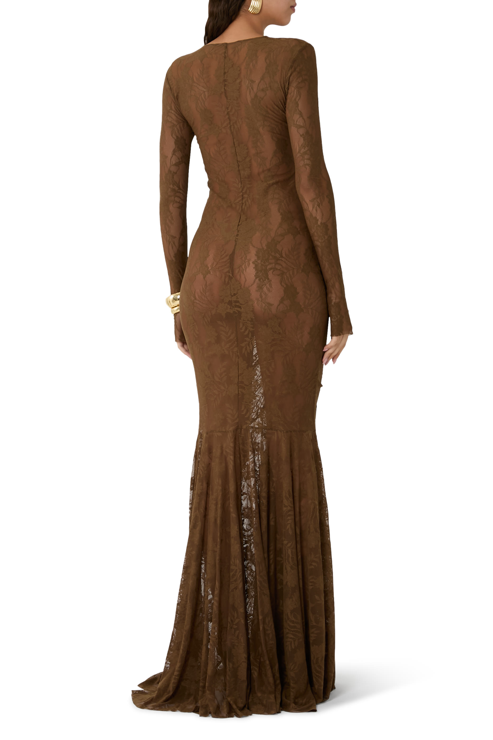  فستان سهرة بياقة على شكل حرف V، تفاصيل مزمومة في الأمام، وقصة ذيل السمكة