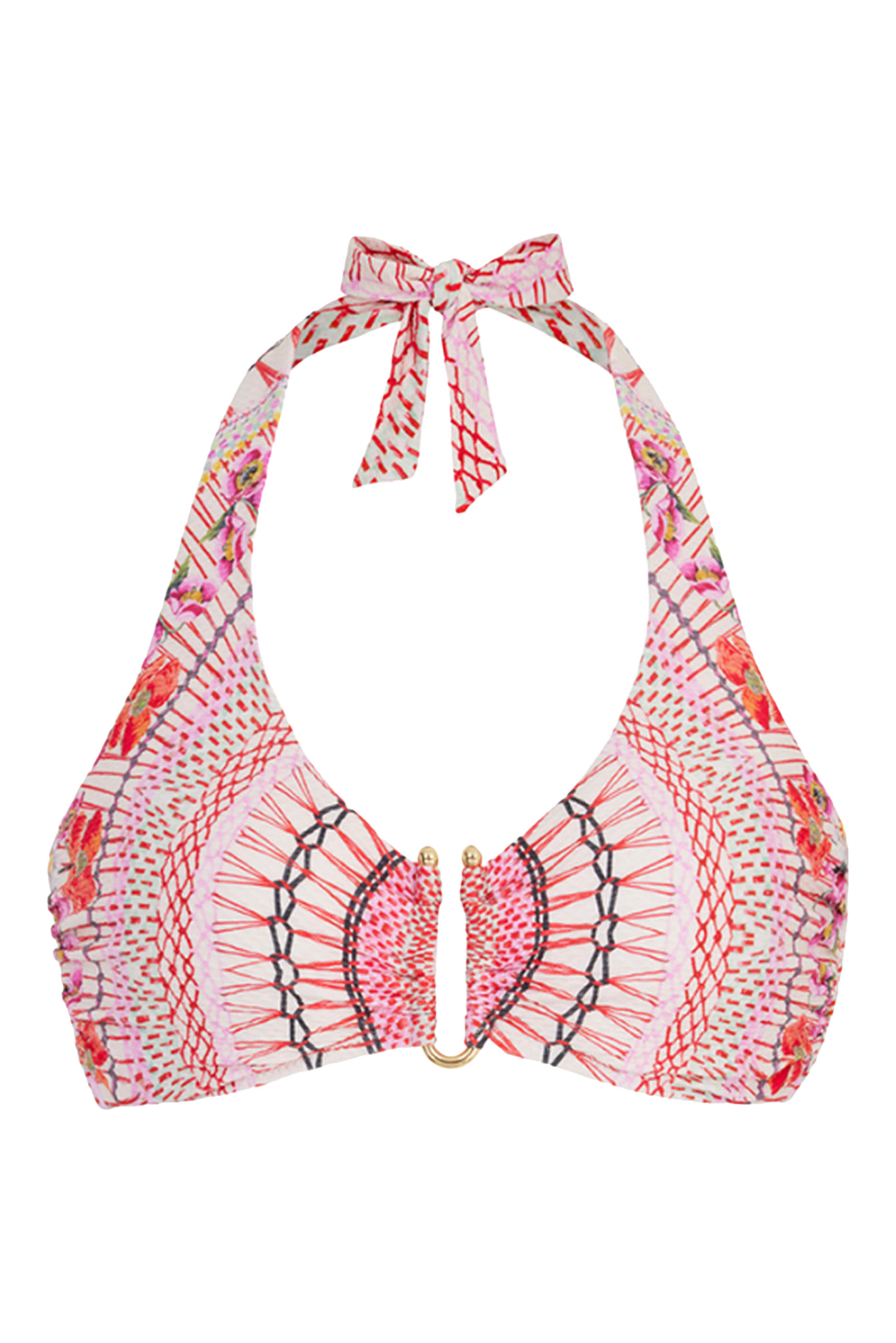 بلوزة اكس تمبرلي لندن بتصميم على شكل حرف U بننقشة رمان ورباط حول العنق