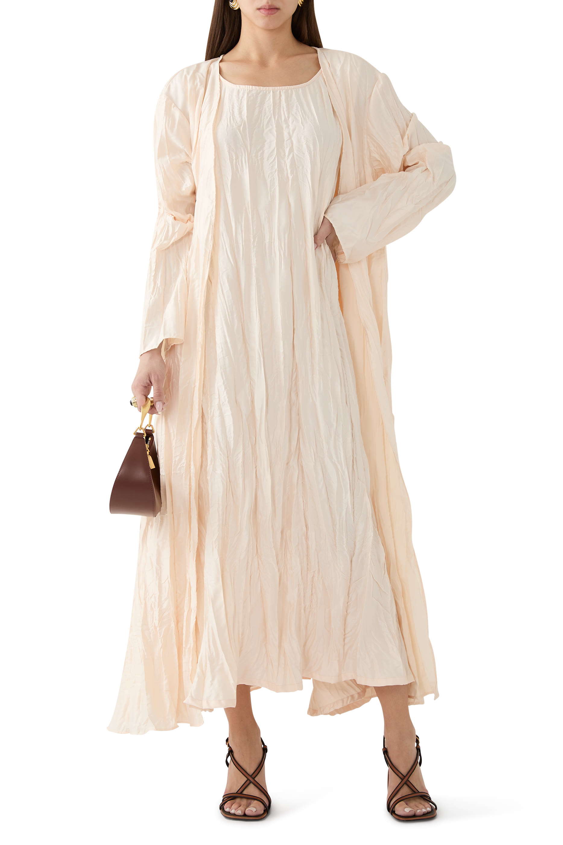 طقم جاكيت وفستان قماش مجعد