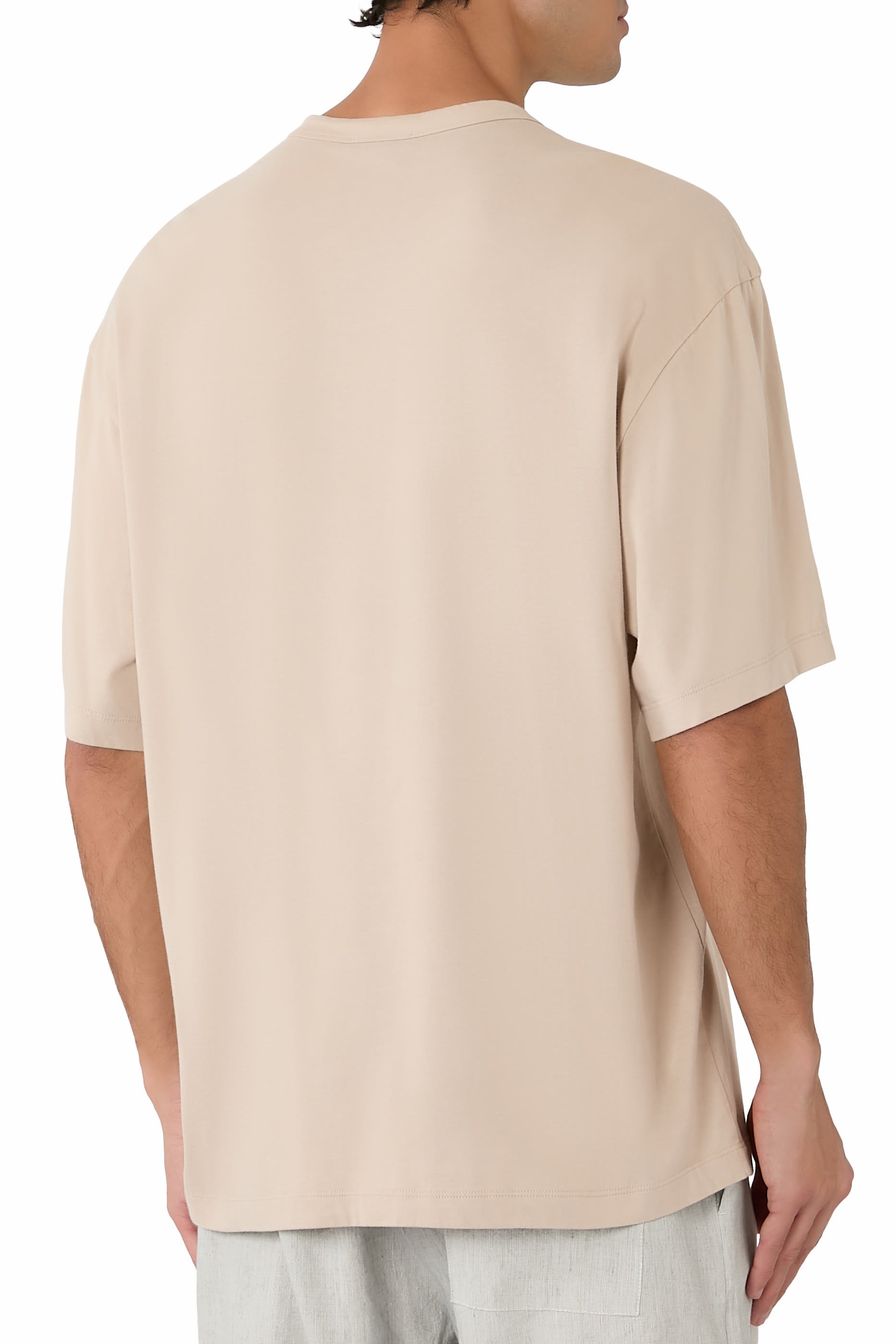 تيشيرت بقصة فضفاضة بياقة ضيقة جيرسيه فاخر ثقيل