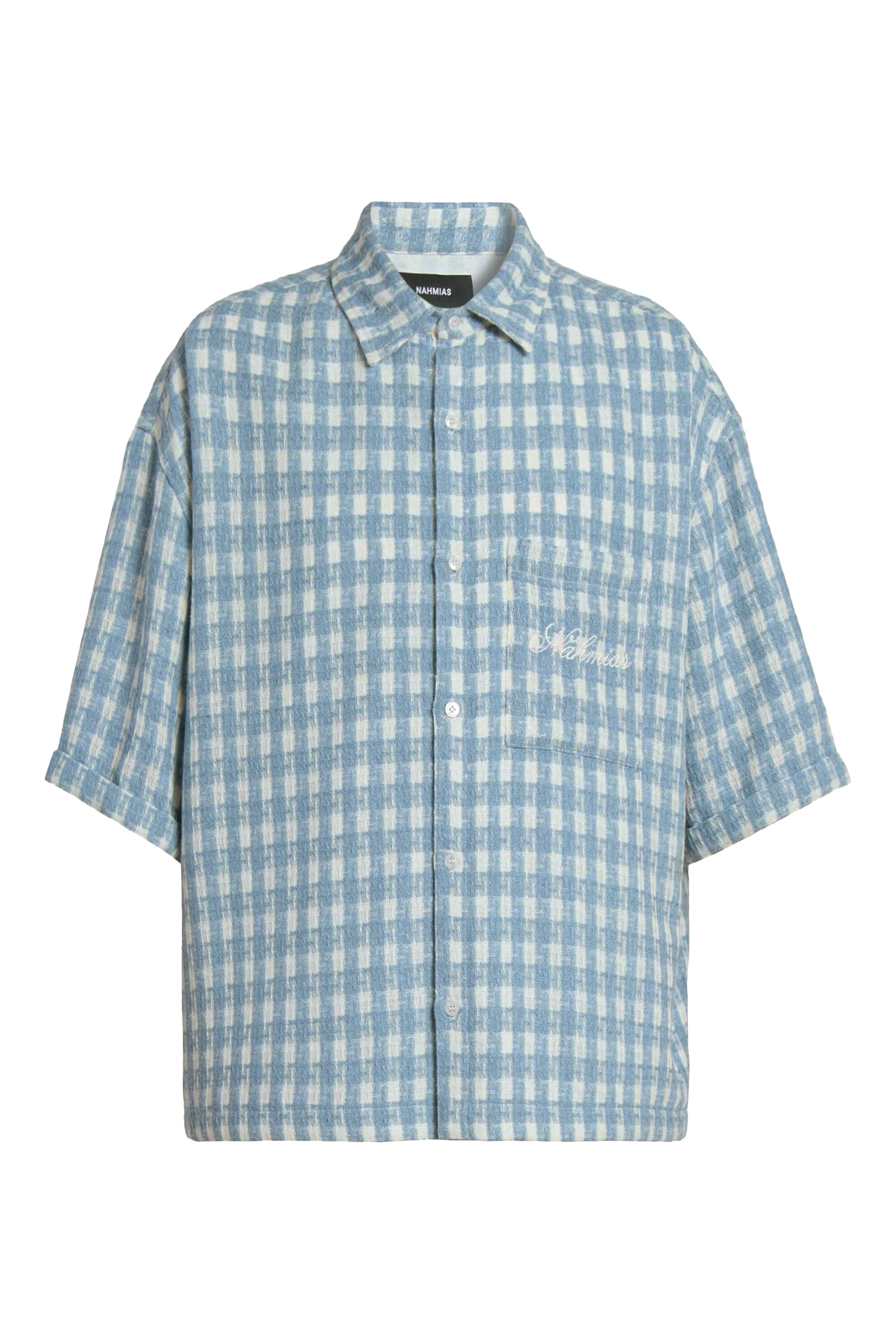 قميص بقصة قصيرة ونقشة مربعات