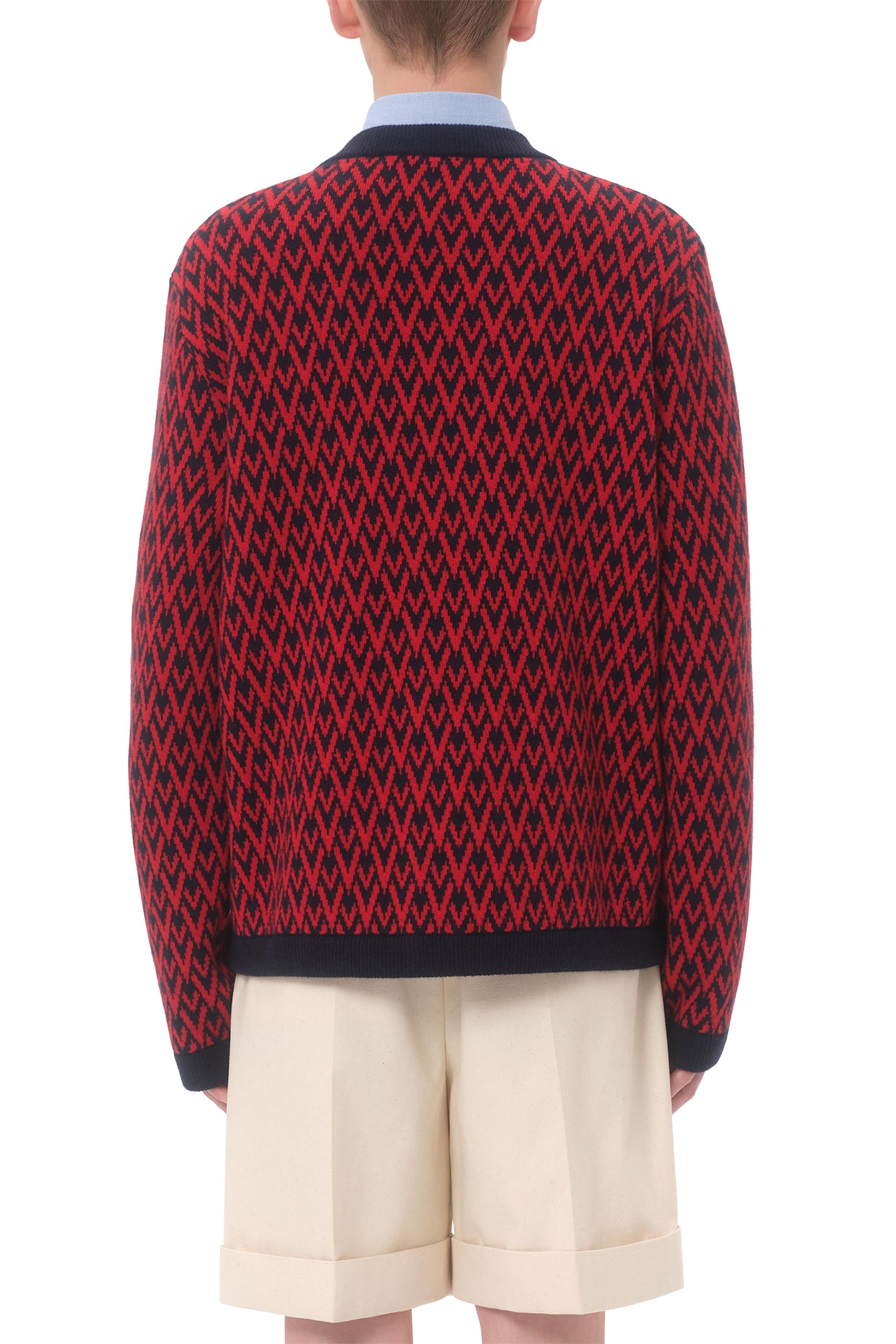 Wool Cardigan with Toute La V Pattern