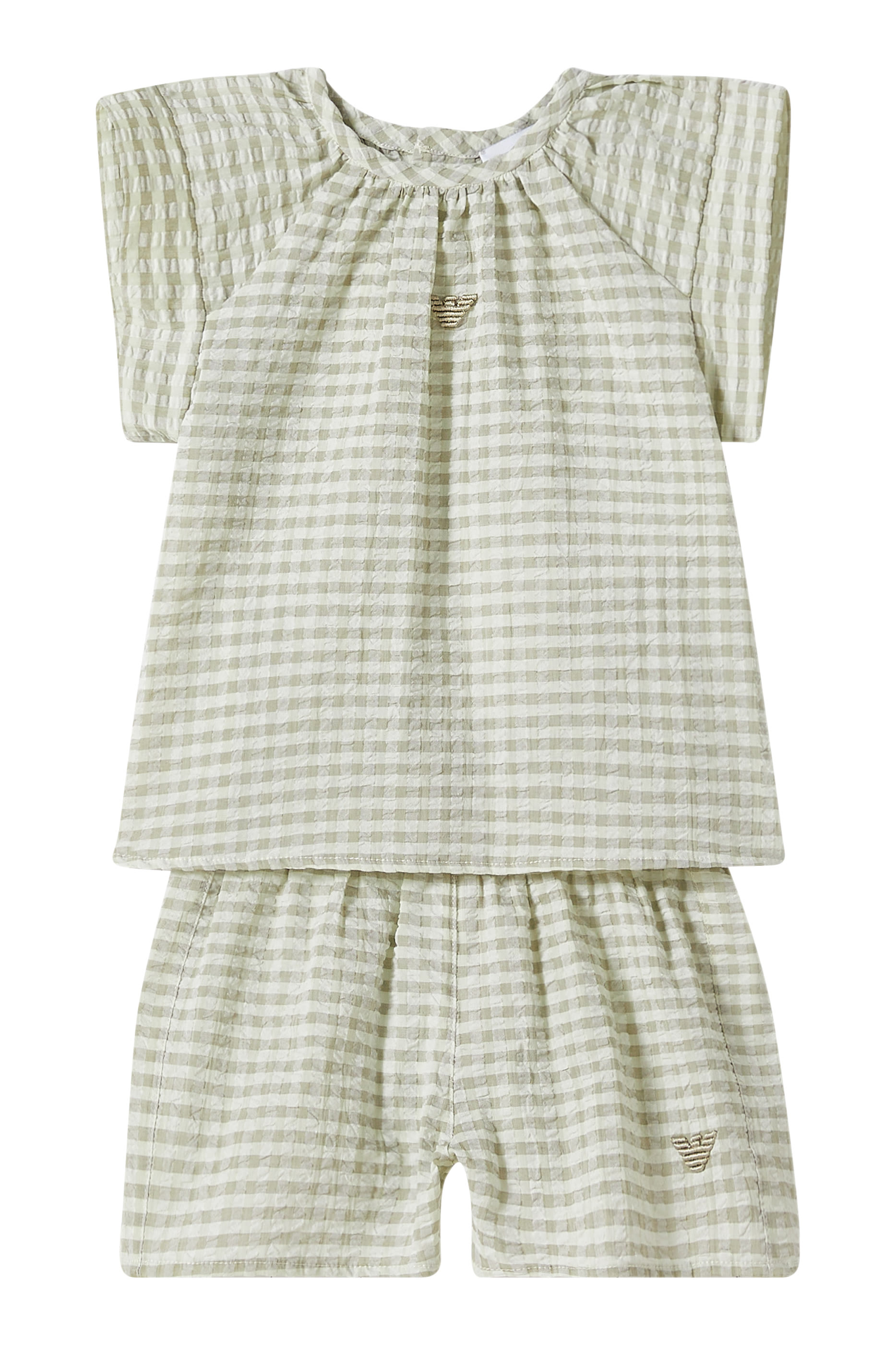 طقم بلوزة وشورت بنقشة مربعات للأطفال