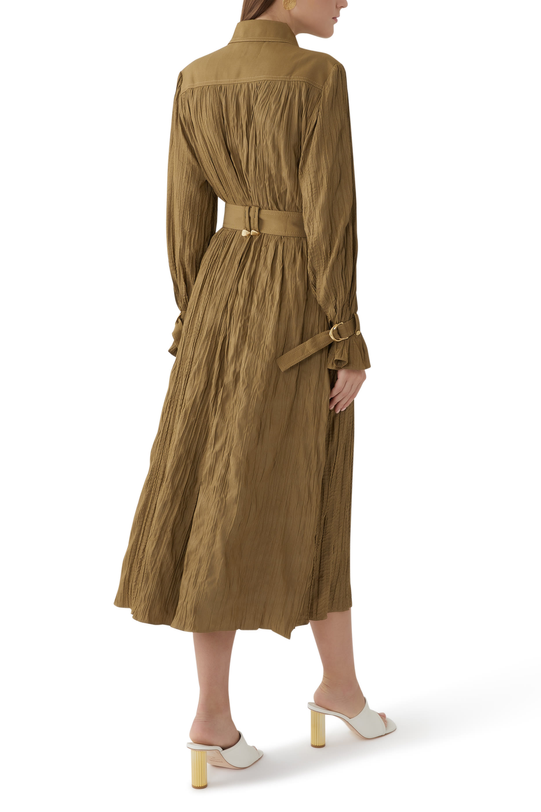 فستان بايز متوسط الطول قماش مجعد بطيات