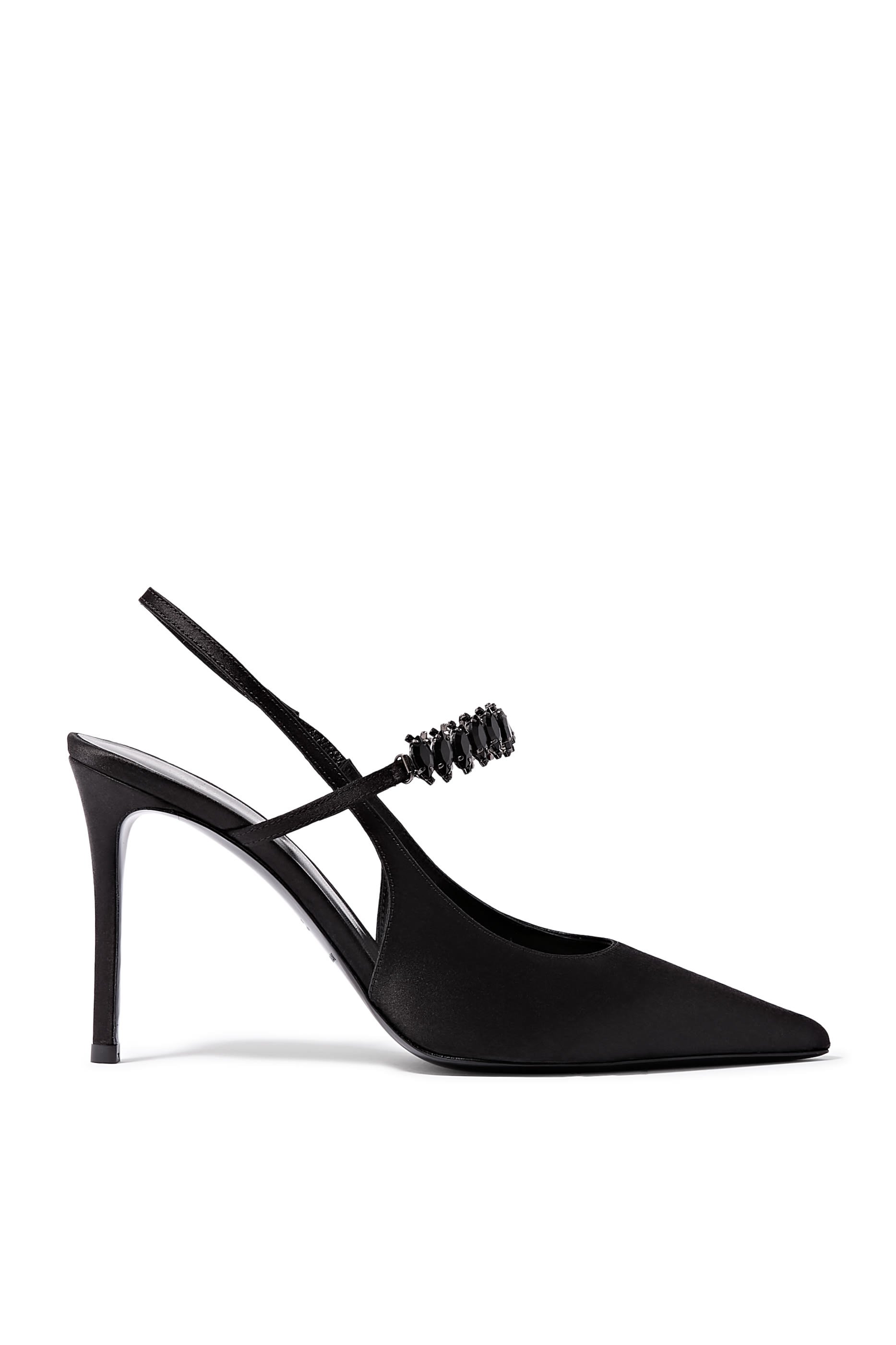 حذاء بكعب مرتفع بسير خلفي مزين جلد