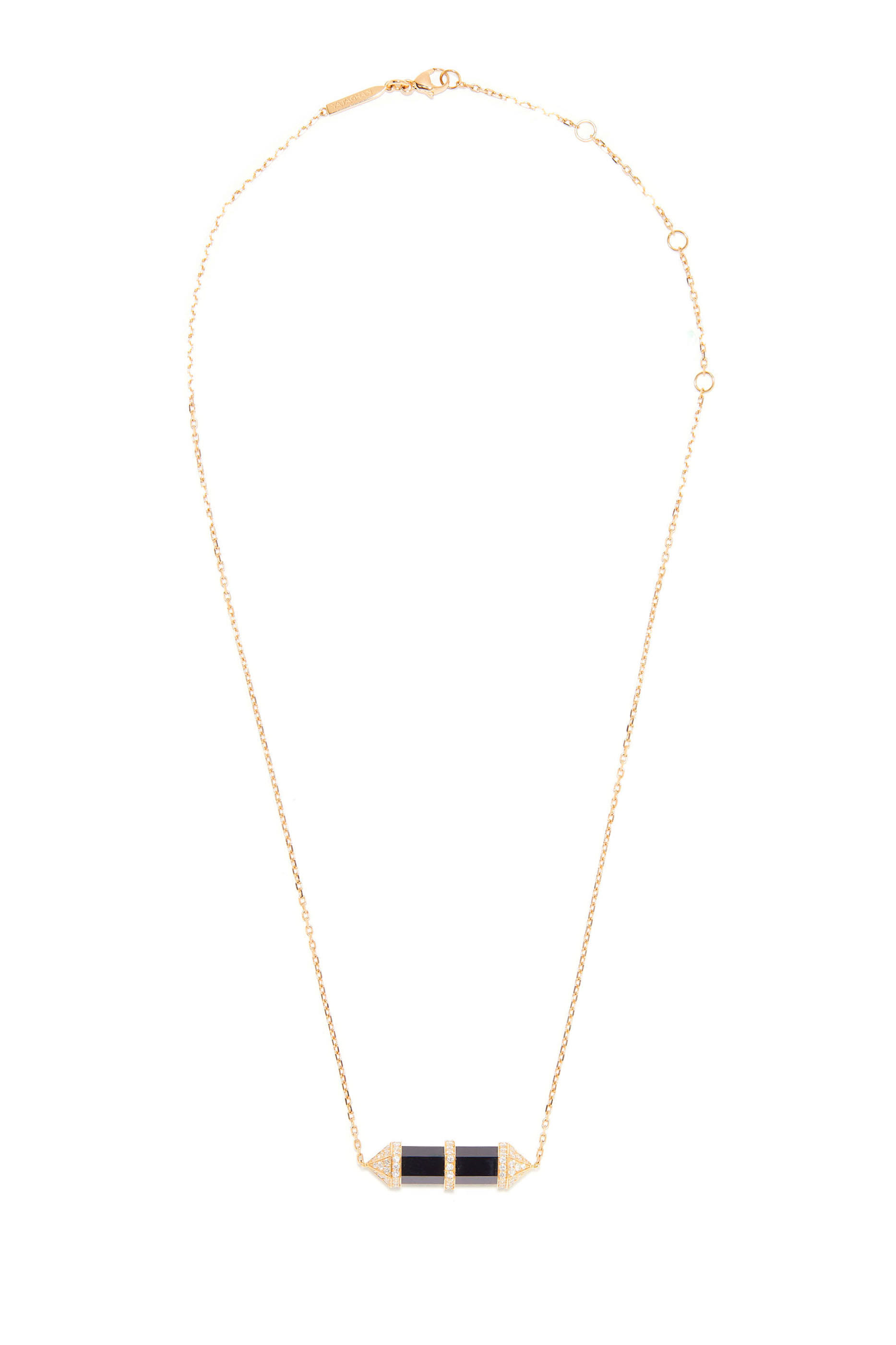 قلادة شقرا بدلاية أفقية مرصعة بالماس والعقيق الأسود ذهب وردي عيار 18