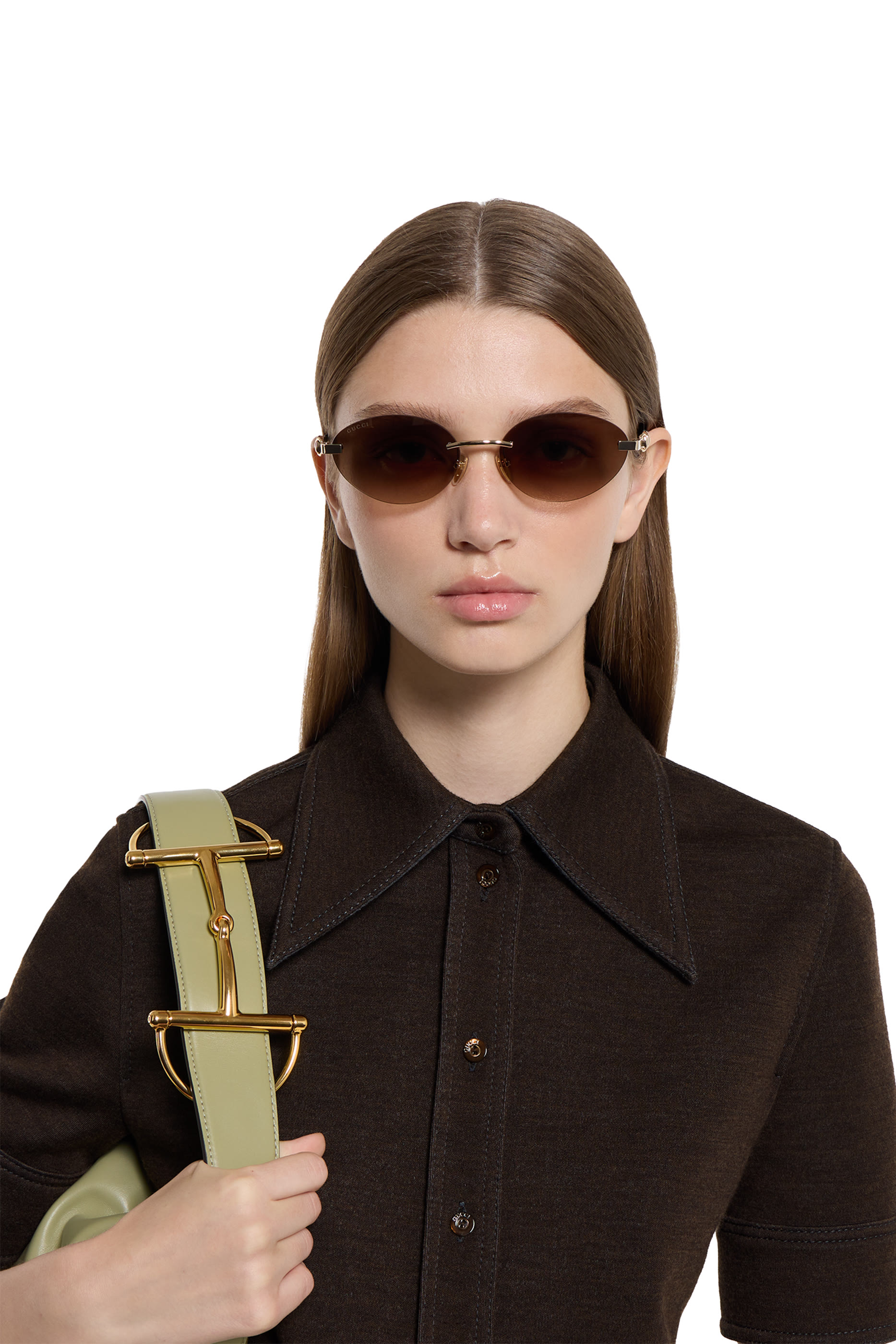 نظارة شمسية بتصميم بيضاوي بلا إطار