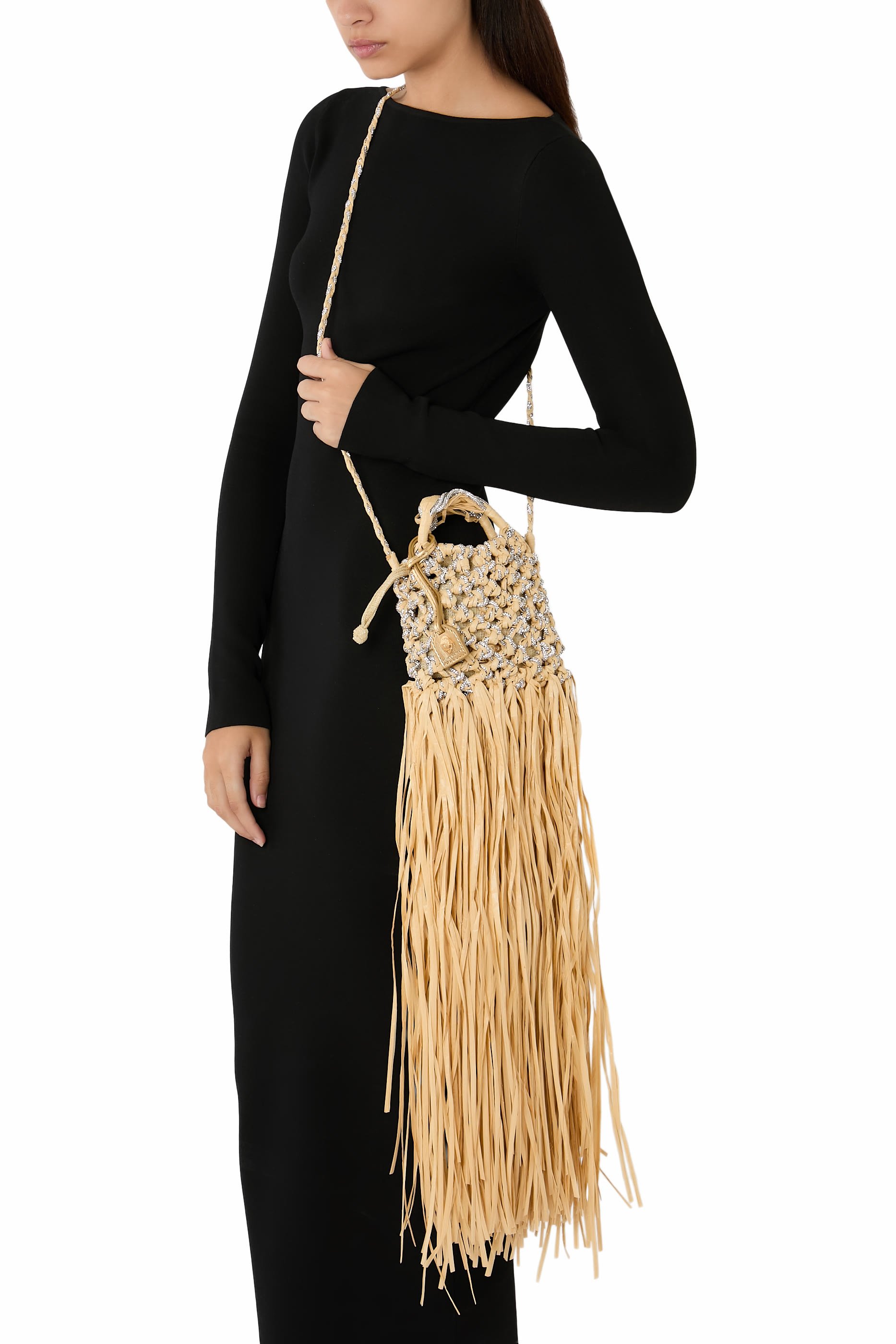 حقيبة صغيرة بكريستال ومكرمية