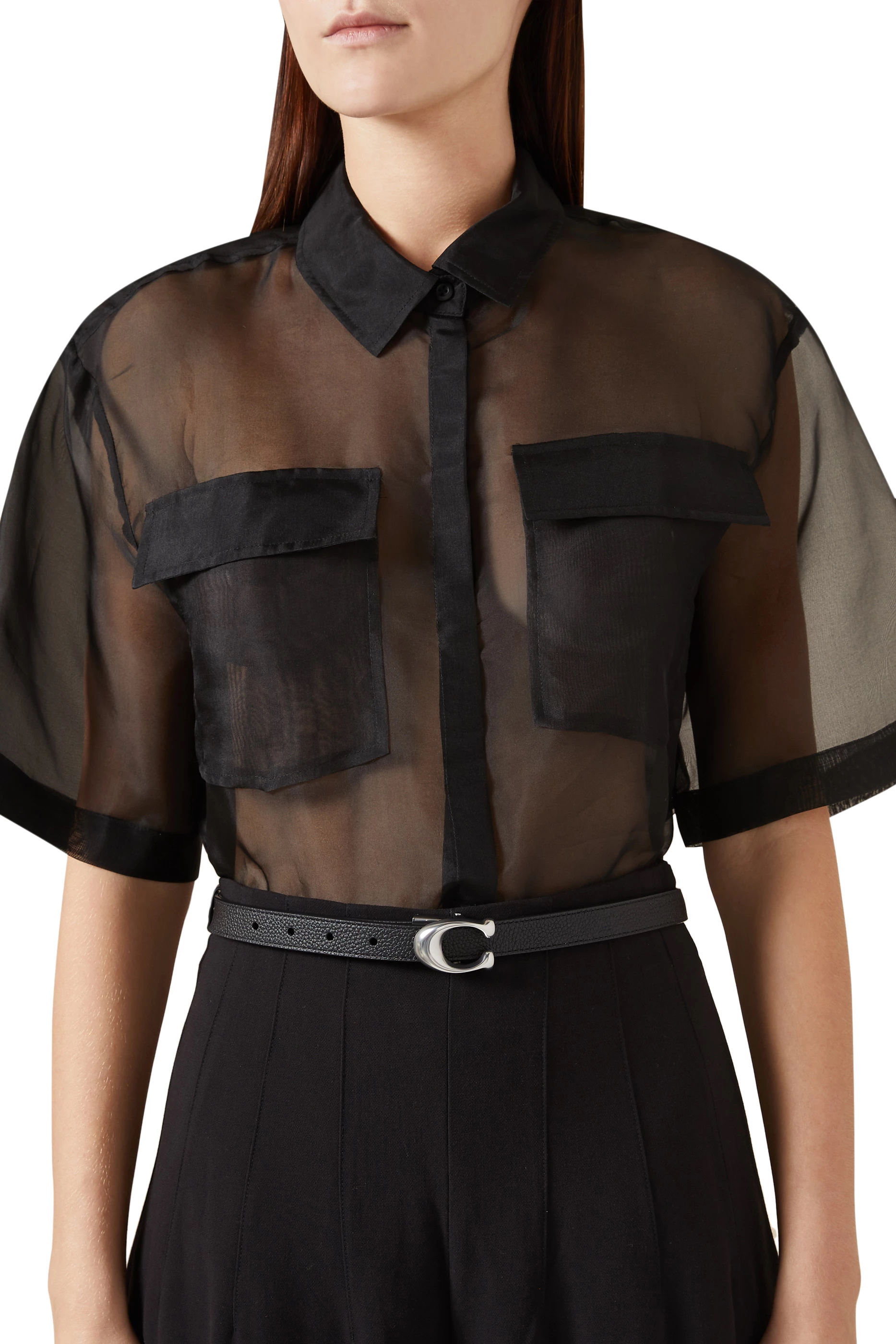 حزام بوجهين بإبزيم بشعار الماركة مصقول