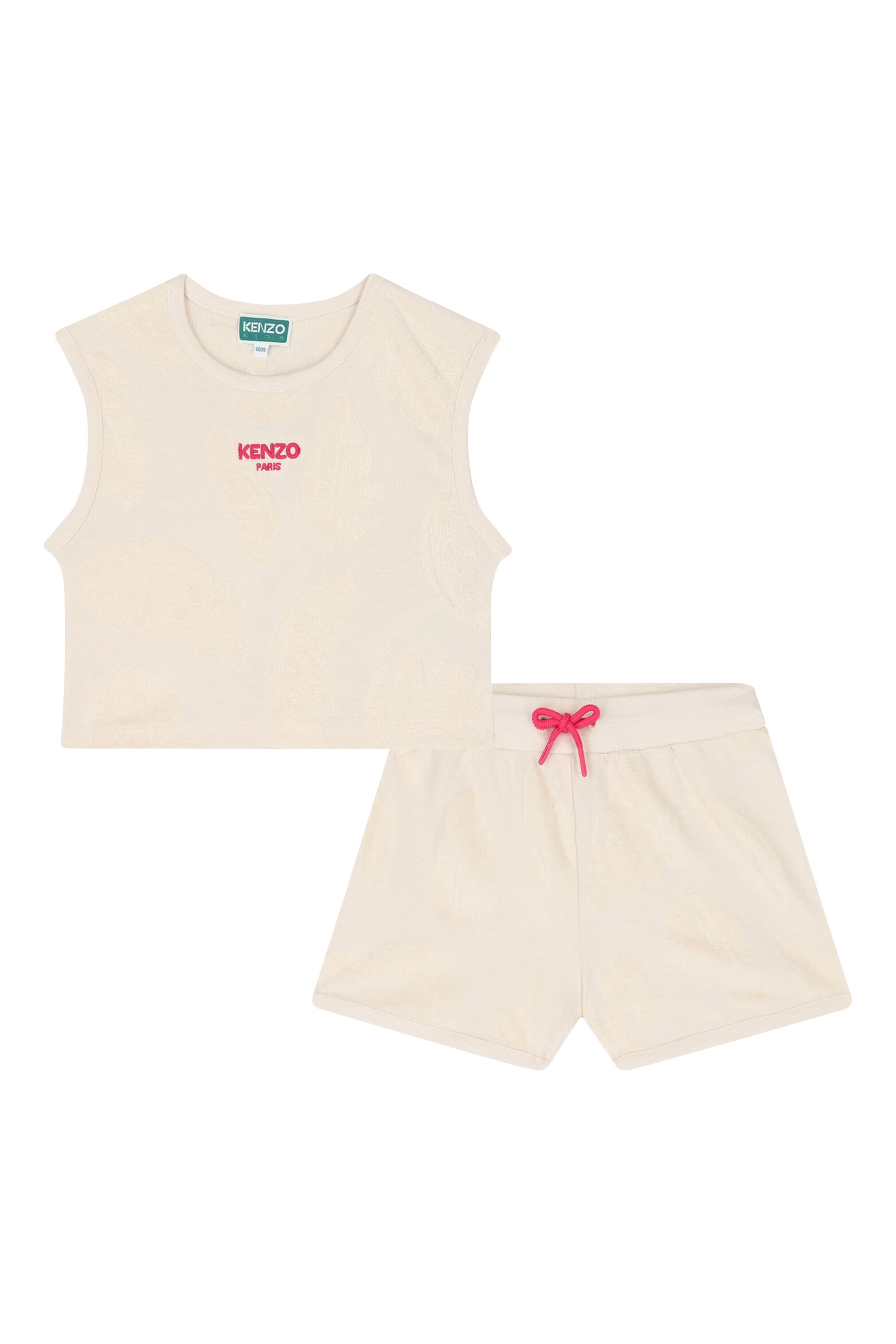 طقم بلوزة بلا أكمام وشورت بشعار الماركة قماش تيري للأطفال