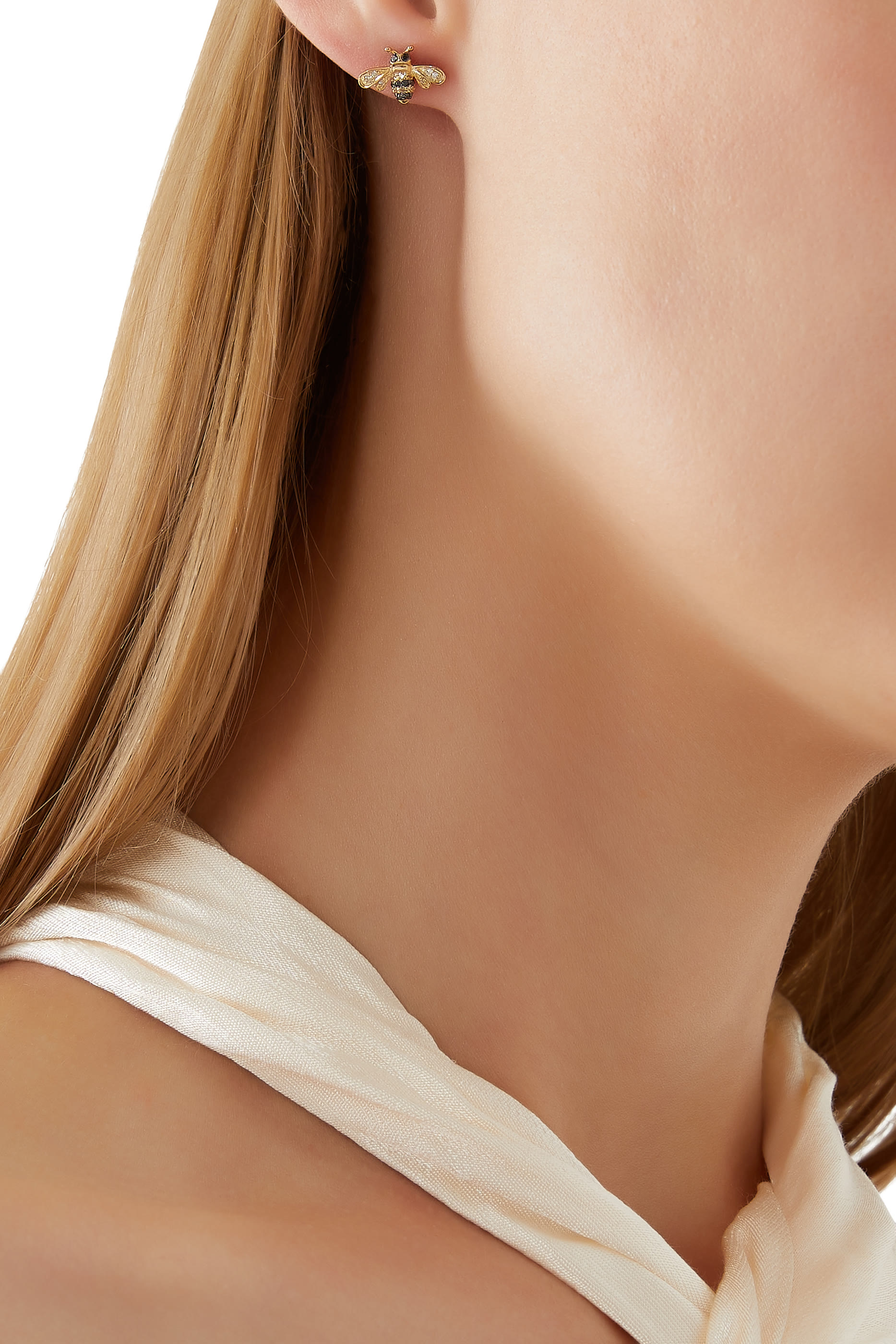  قرط صغير بتصميم نحلة، ذهب أصفر عيار 14 وألماس