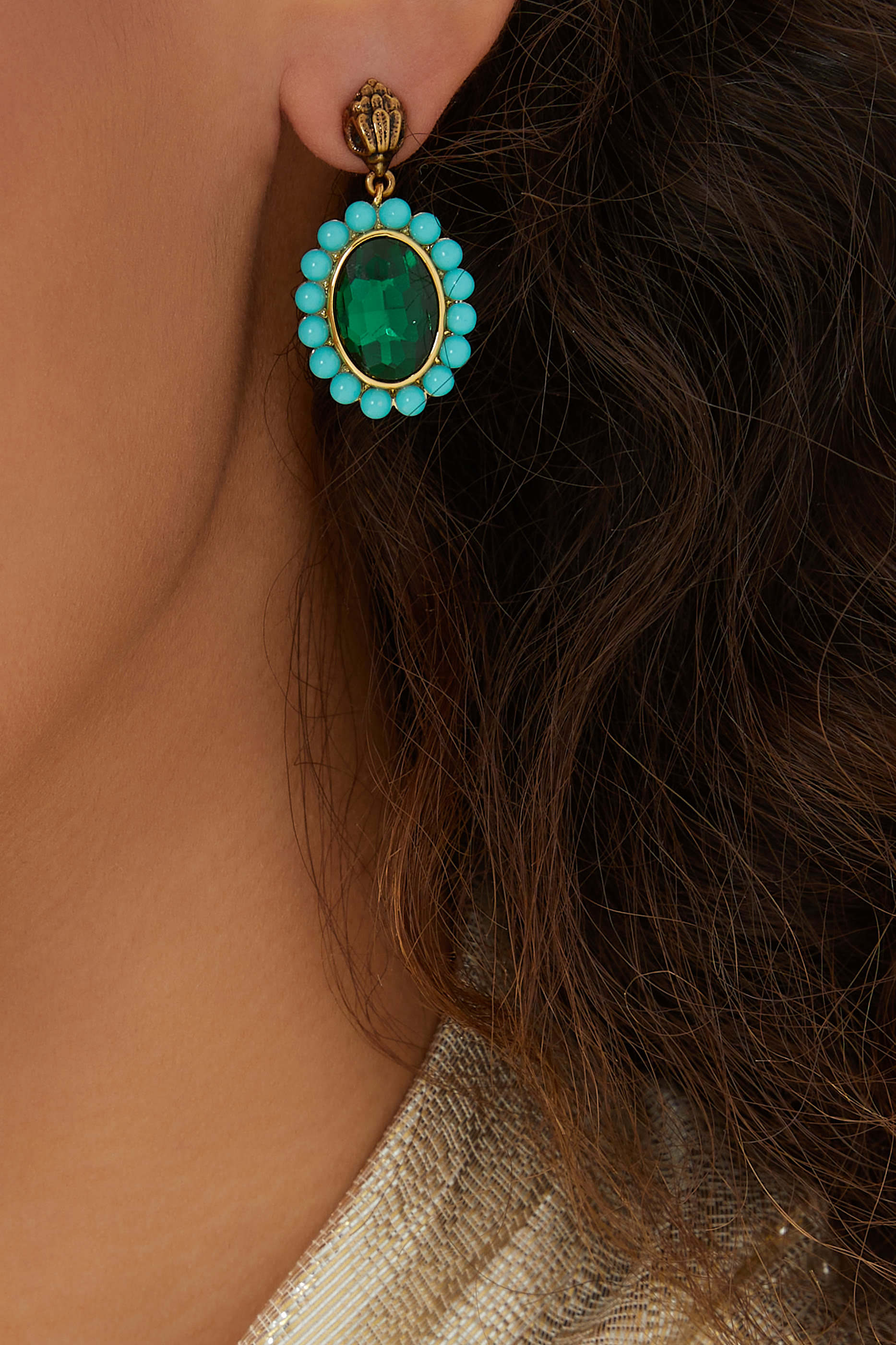 أقراط ريجنسي متدلية، مرصع بالكريستال نحاس