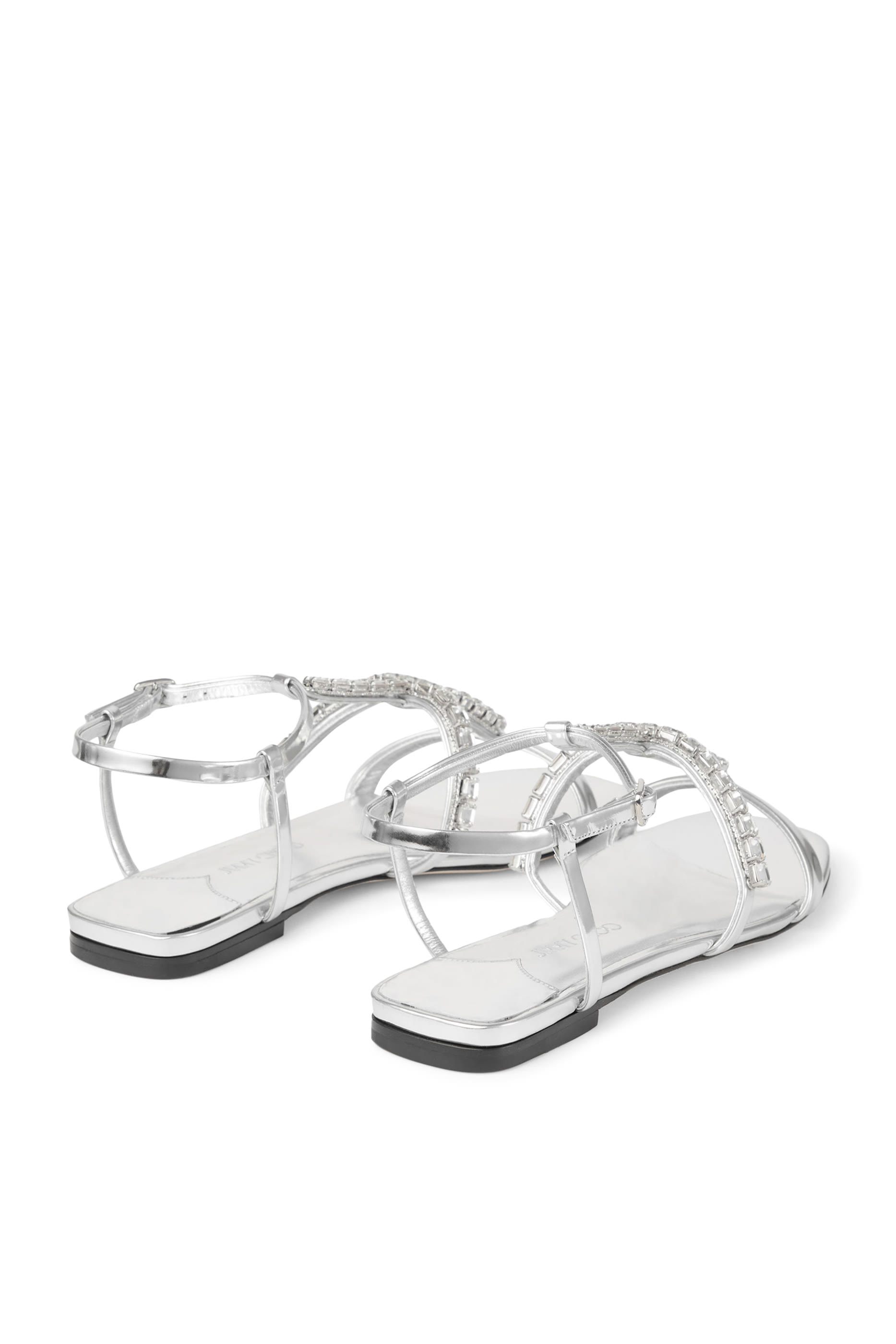 صندل بكعب مسطح وسيور بتصميم حرف T بالكريستال