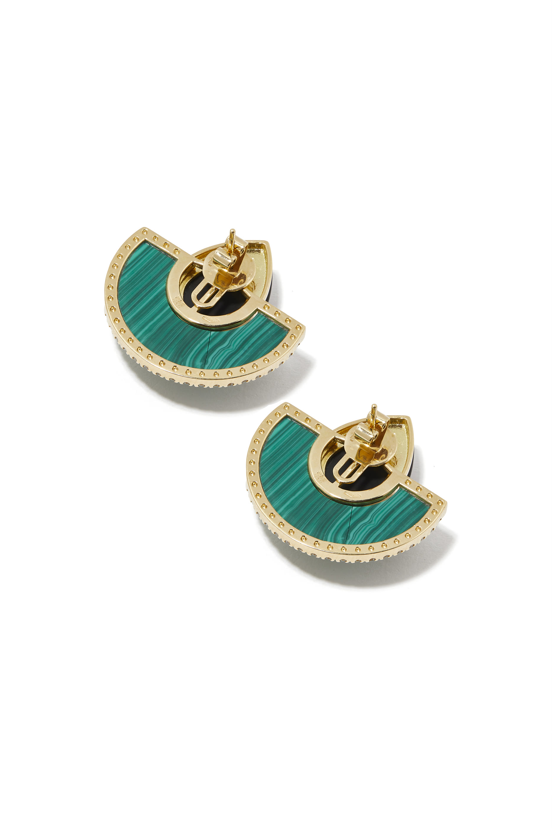 Bond Street Fan Big Earrings, 18k Yellow Gold with Diamonds, Malachite & Onyx