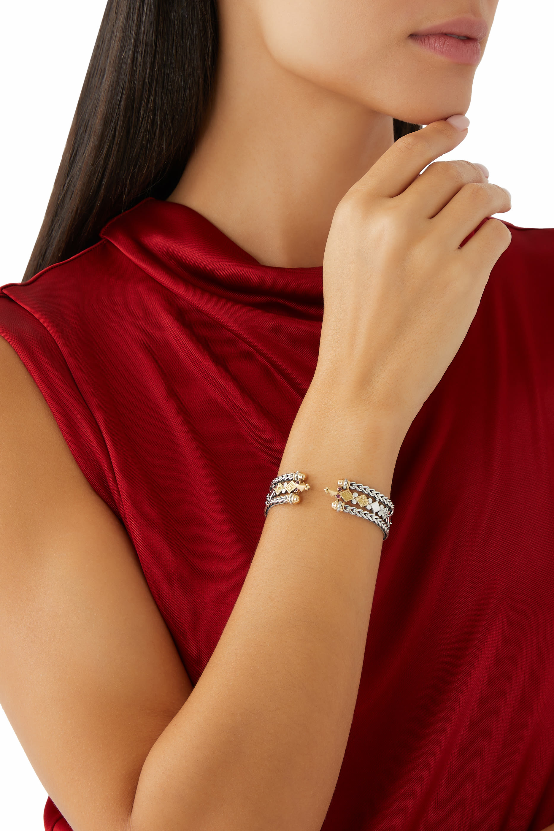 سوار سلسلة رومان مرصع بزركون بني ورودوليت، ذهب عيار 18 وفضة إسترلينية