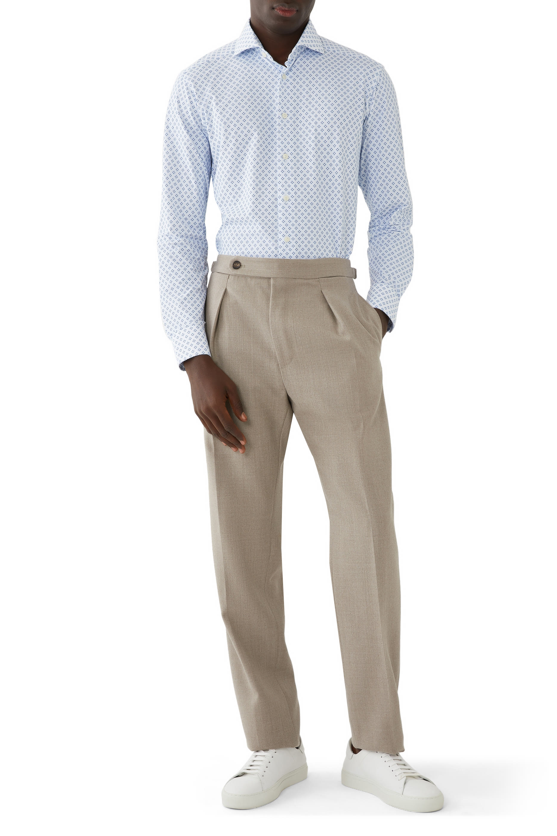 قميص بنقشة هندسية قماش مطاطي بأربع اتجاهات