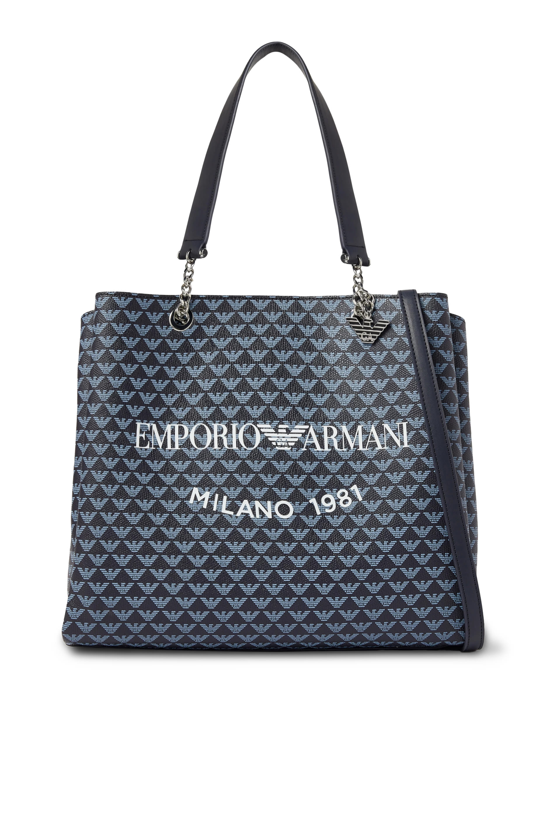 حقيبة يد مزينة كليا بنقشة شعار الماركة وحلية النسر