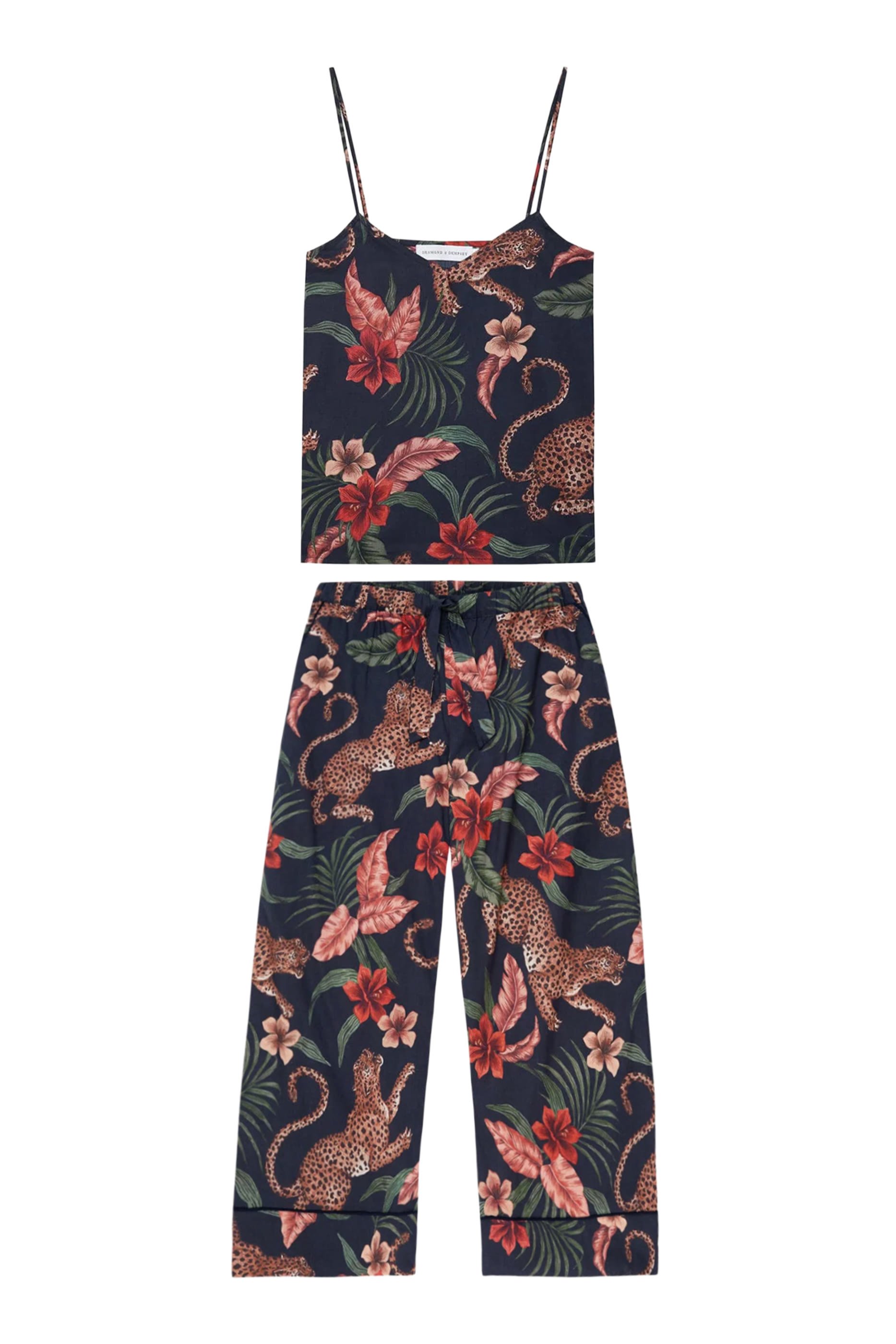 طقم بلوزة كاميسول بنقشة جلد النمر وبنطال بقصة ساق واسعة 