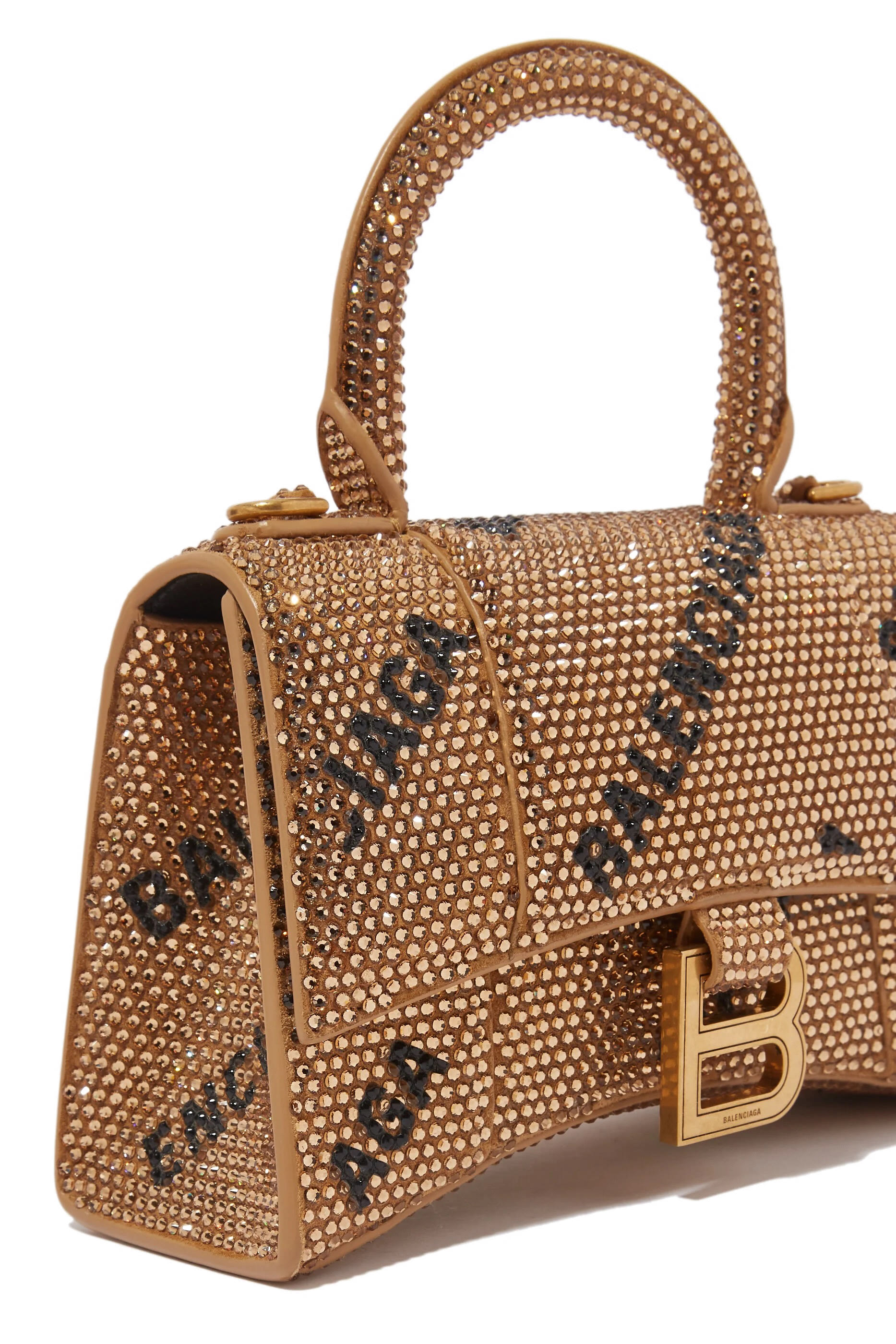 حقيبة يد اورجلاس صغيرة جدا مرصعة بأحجار الراين بشعار الماركة بالكامل وسلسلة