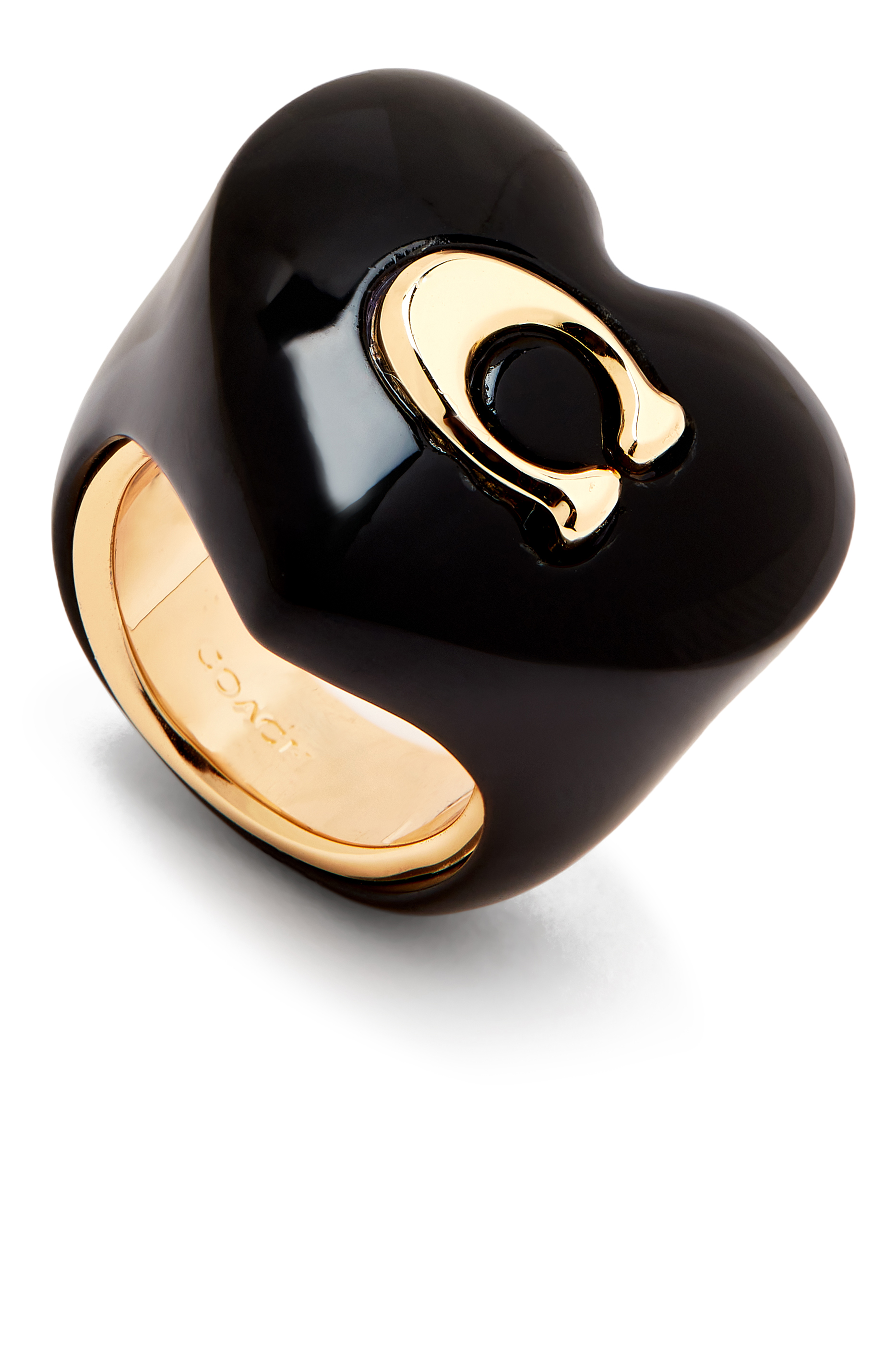 خاتم كوكتيل فينتج بحلية شعار الماركة، نحاس وراتنج