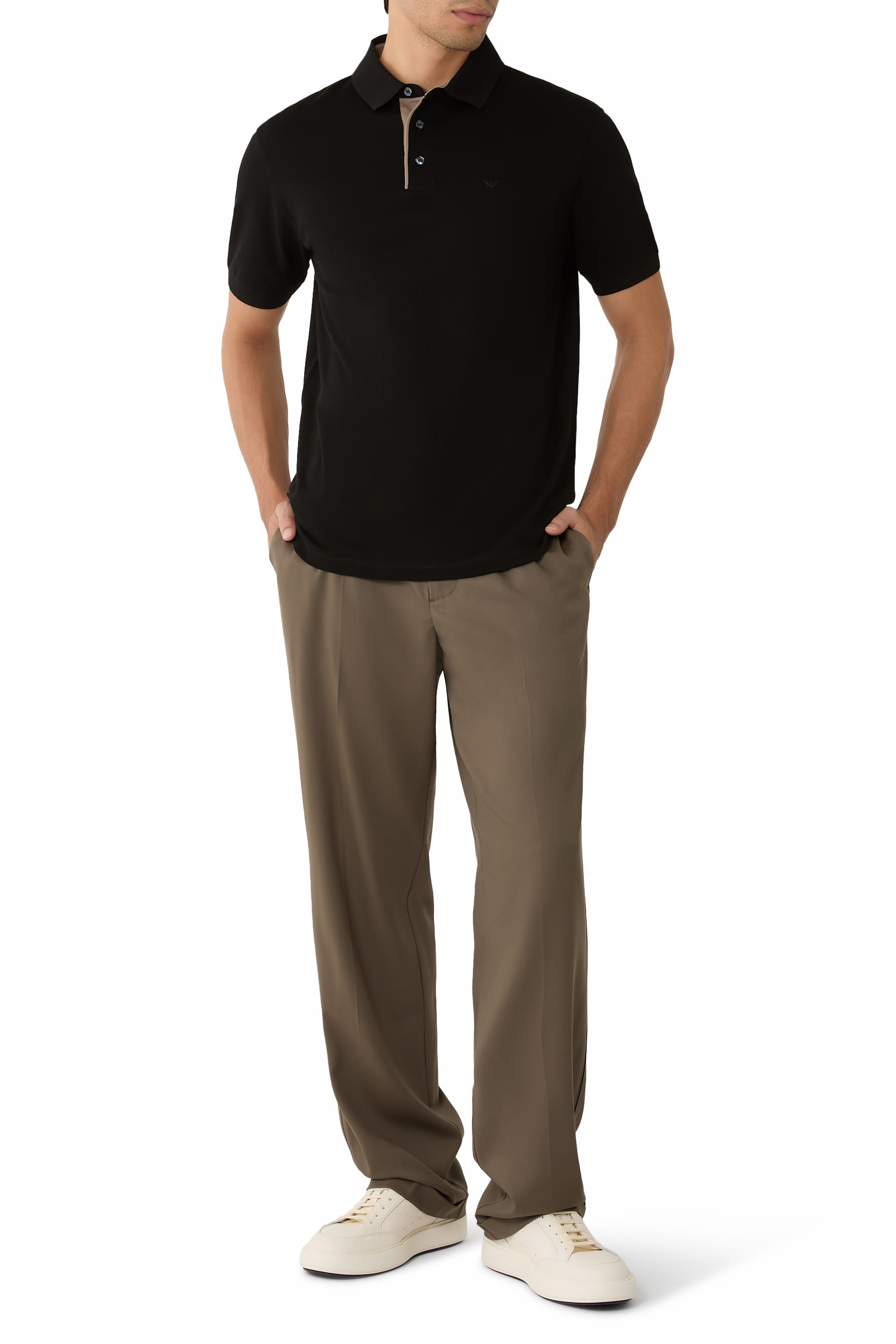 قميص بولو مطرز بشعار الماركة بحجم صغير بيكيه مطاطي