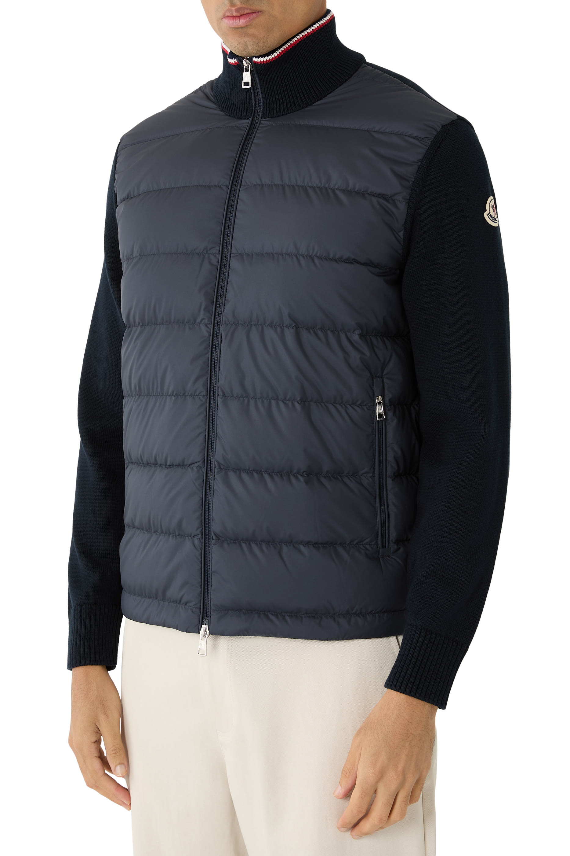 Padded Zip-Up Cotton Cardigan 