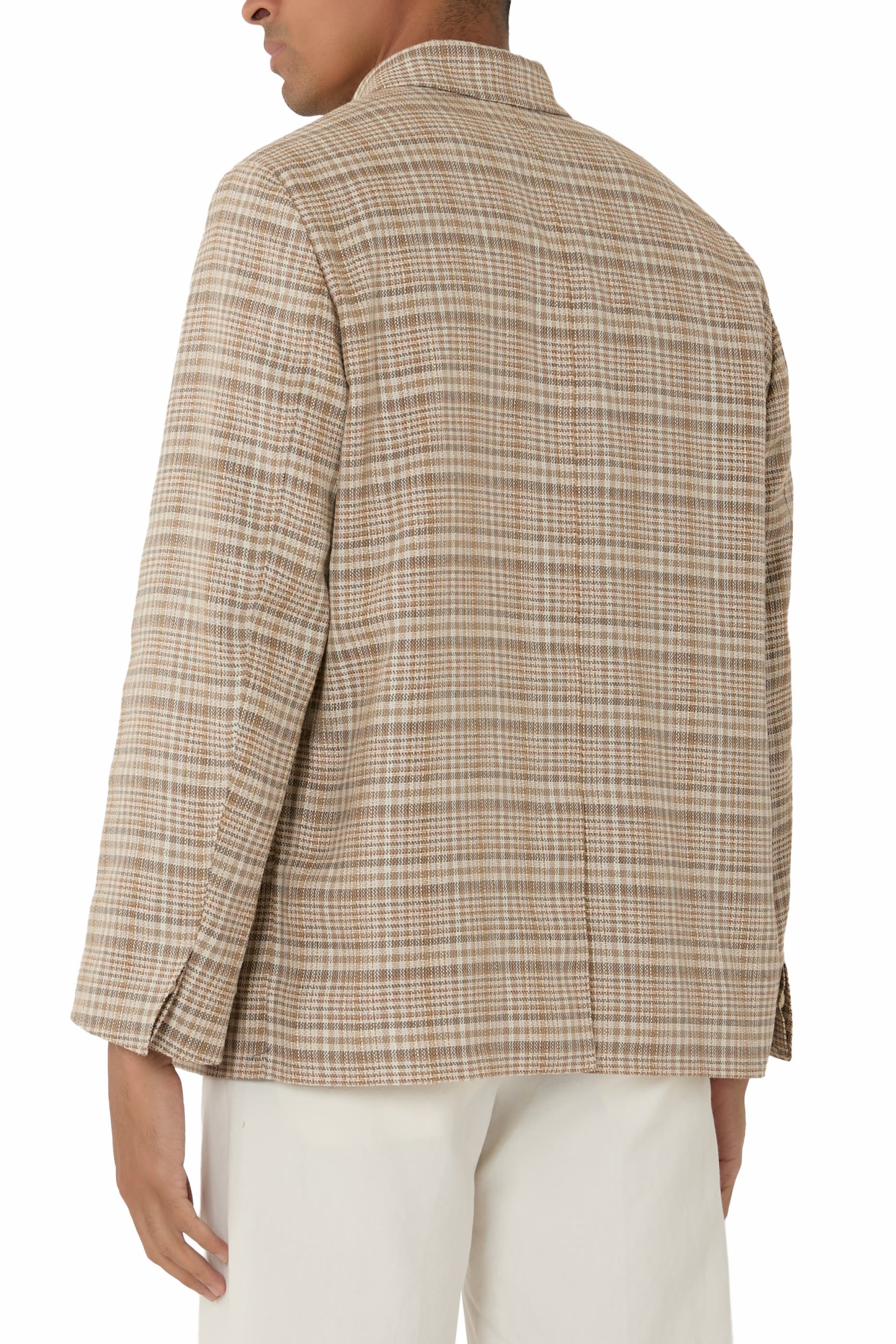 جاكيت نيب بنقشة مربعات كتان وحرير