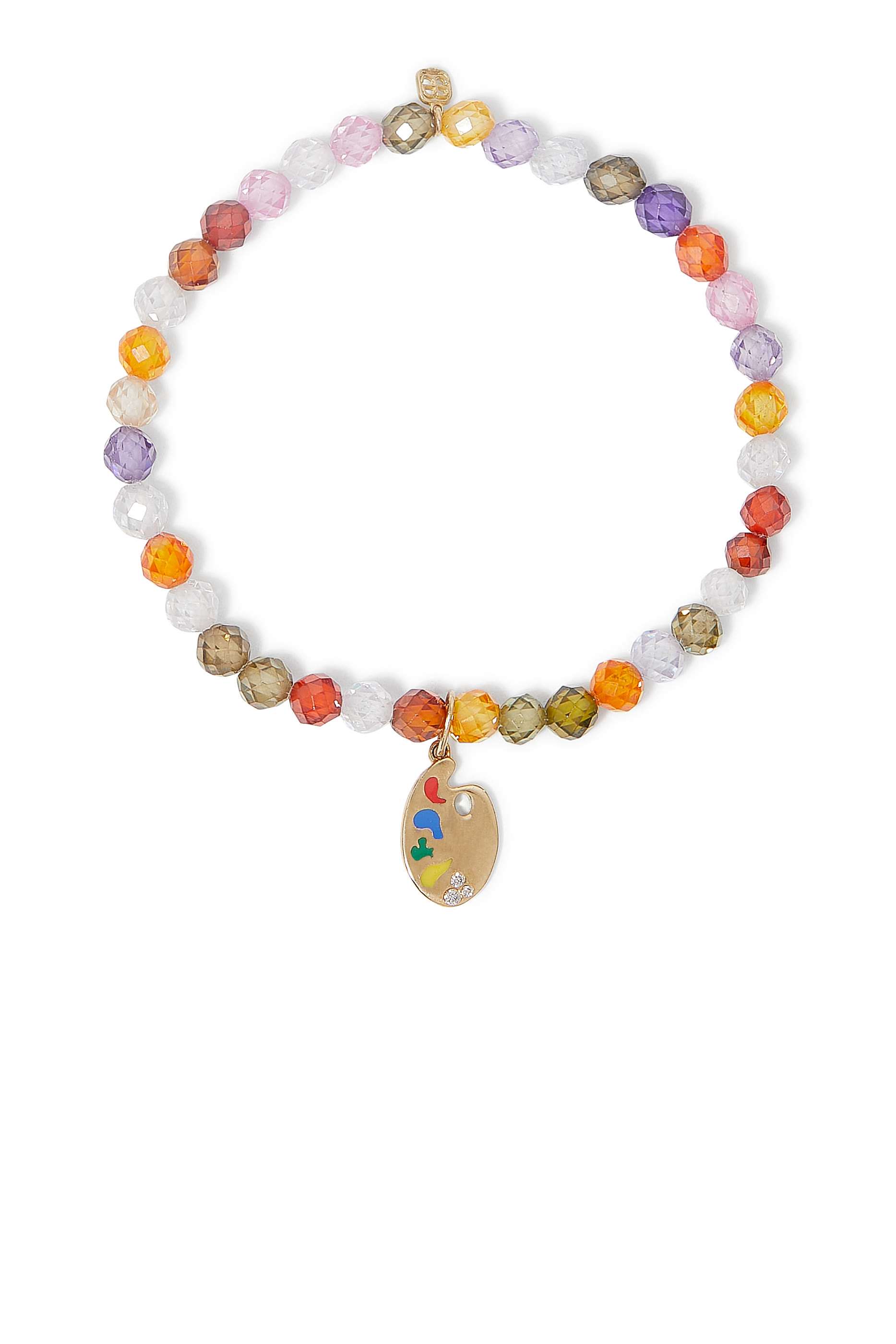 سوار للأطفال بحلية بتصميم لوح طلاء وأحجار زركونيا متعددة الألوان، ذهب أصفر عيار 14