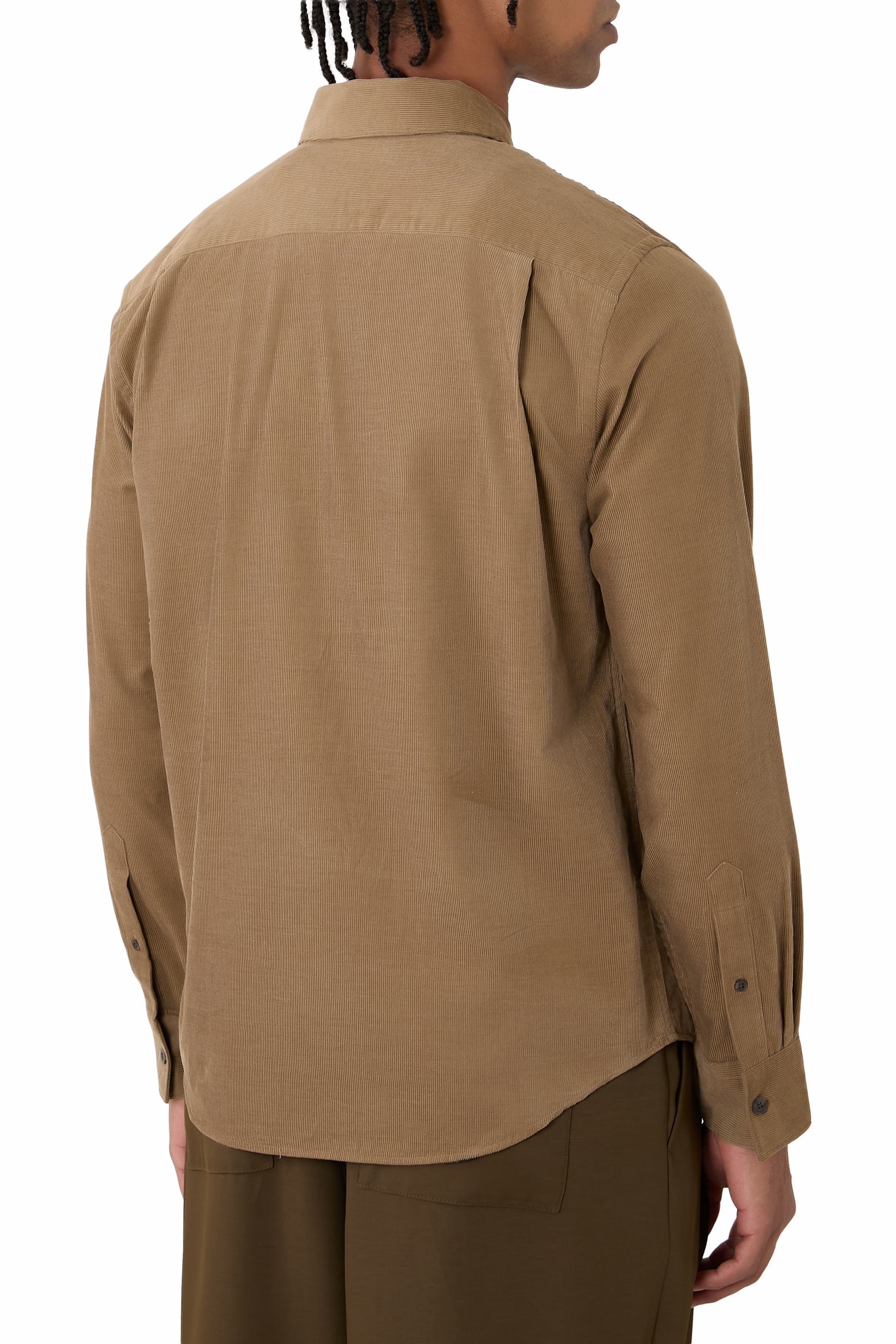 قميص بأزرار قطن مخملي مضلع