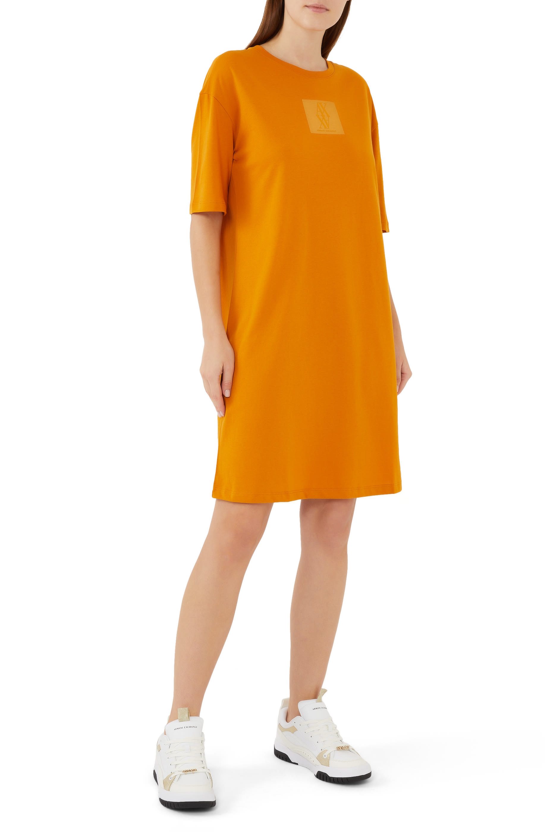 فستان قصير شعار الماركة قطن