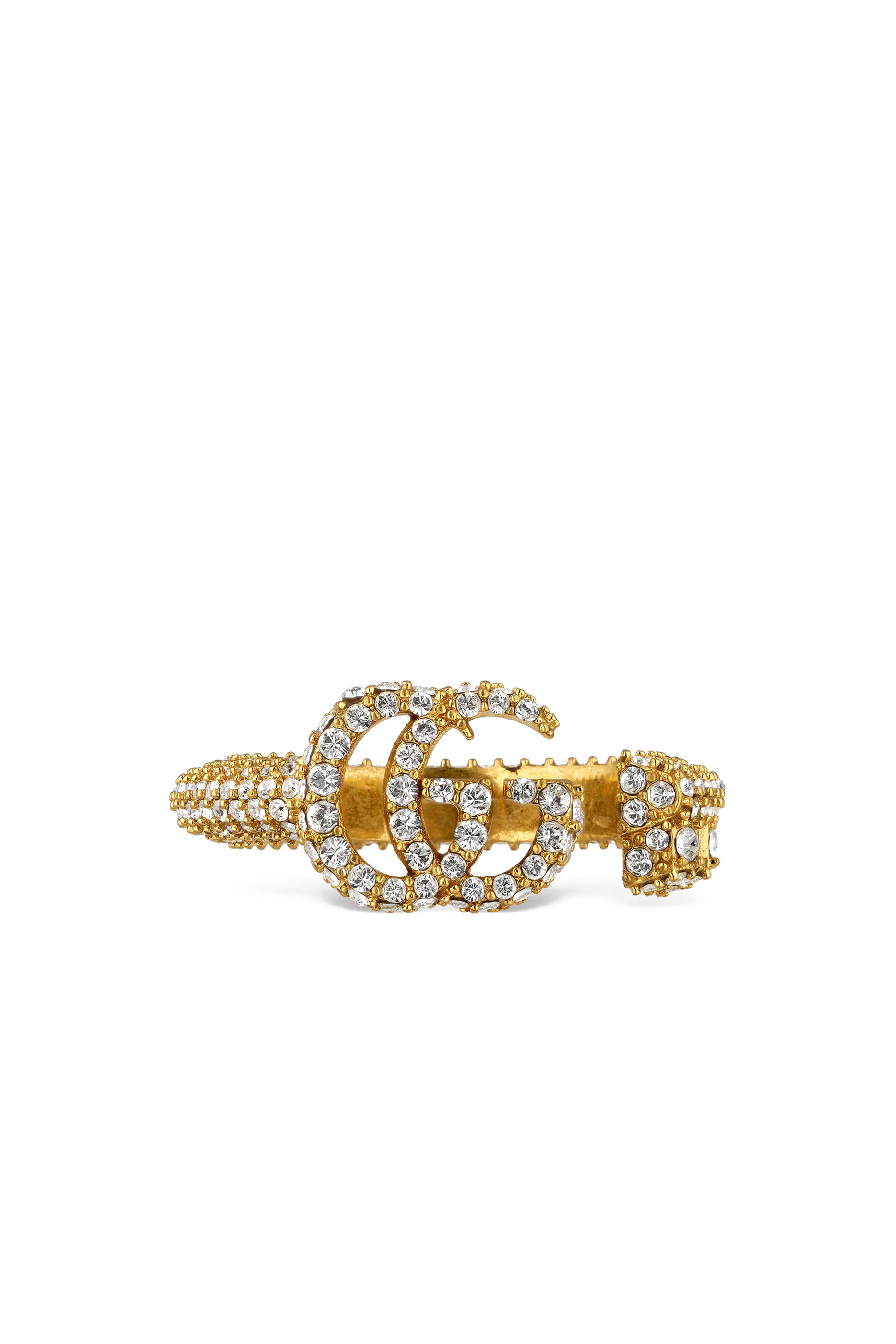 خاتم مرصع بكريستال ومزين بشعار الماركة مزدوج بتصميم متداخل