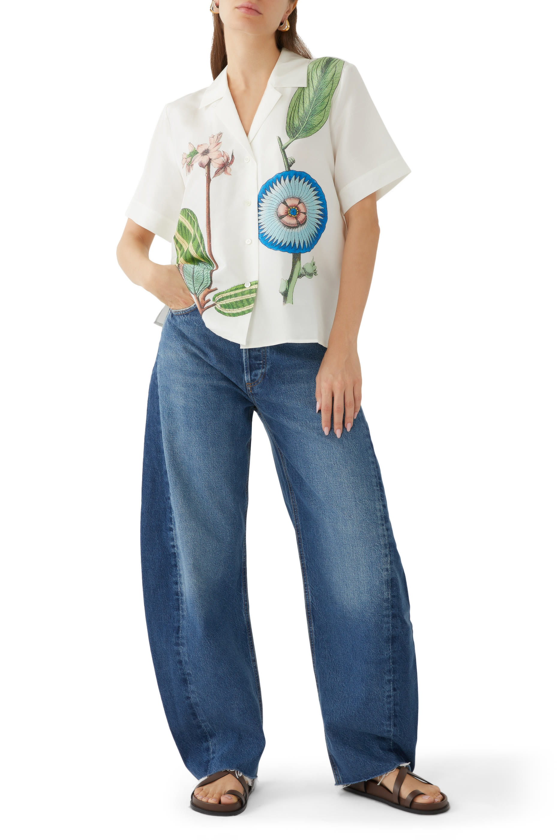 قميص جراند بياقة مطوية ونقشة زهور