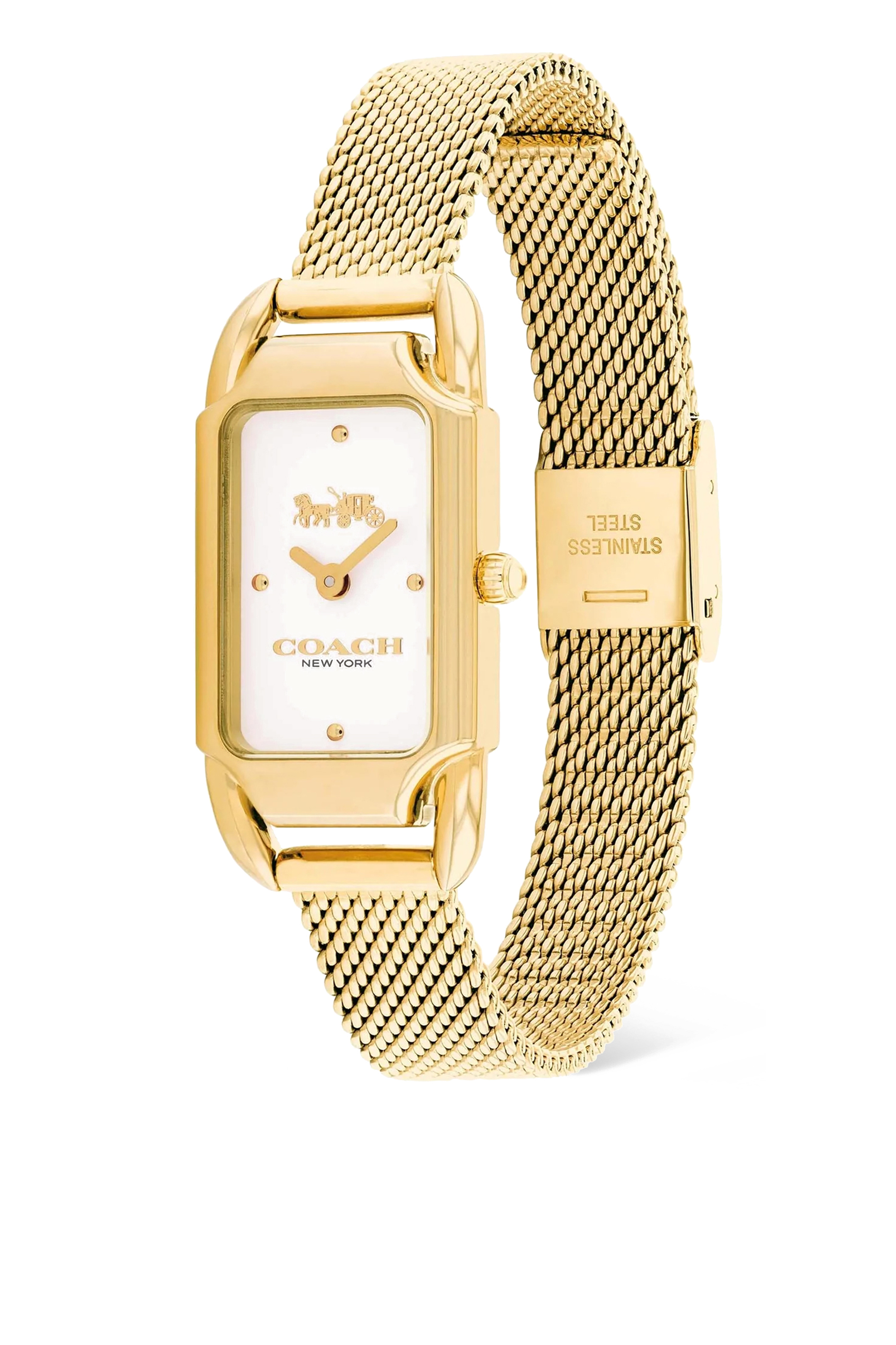 ساعة كادي ستانلس ستيل شبكي ذهبي اللون