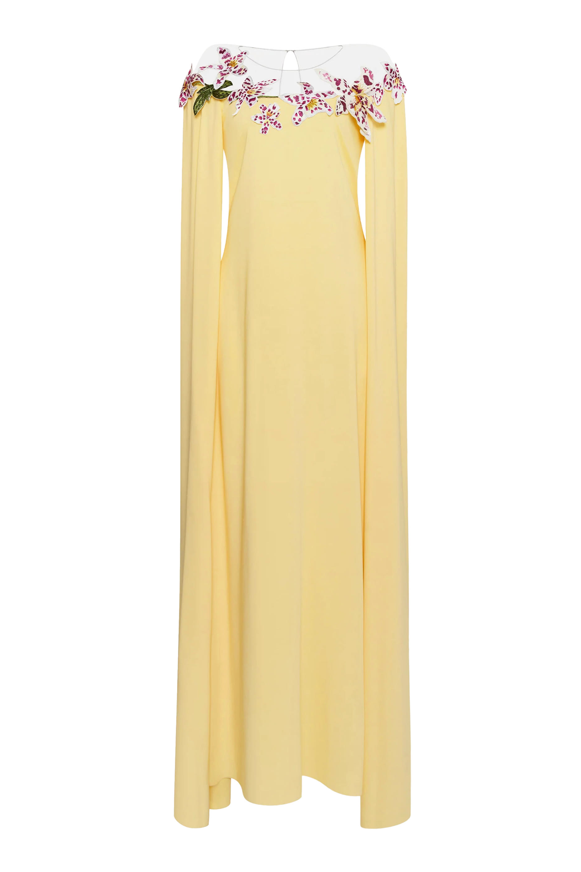 قفطان بياقة مزينة بنقشة ألوان مائية لزهور أوركيد