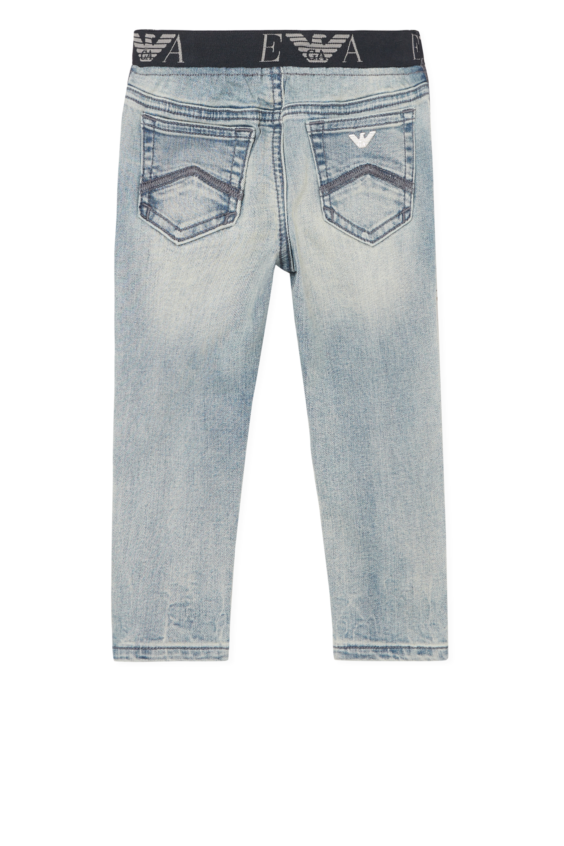 بنطال جينز دينم بشعار الماركة على الخصر