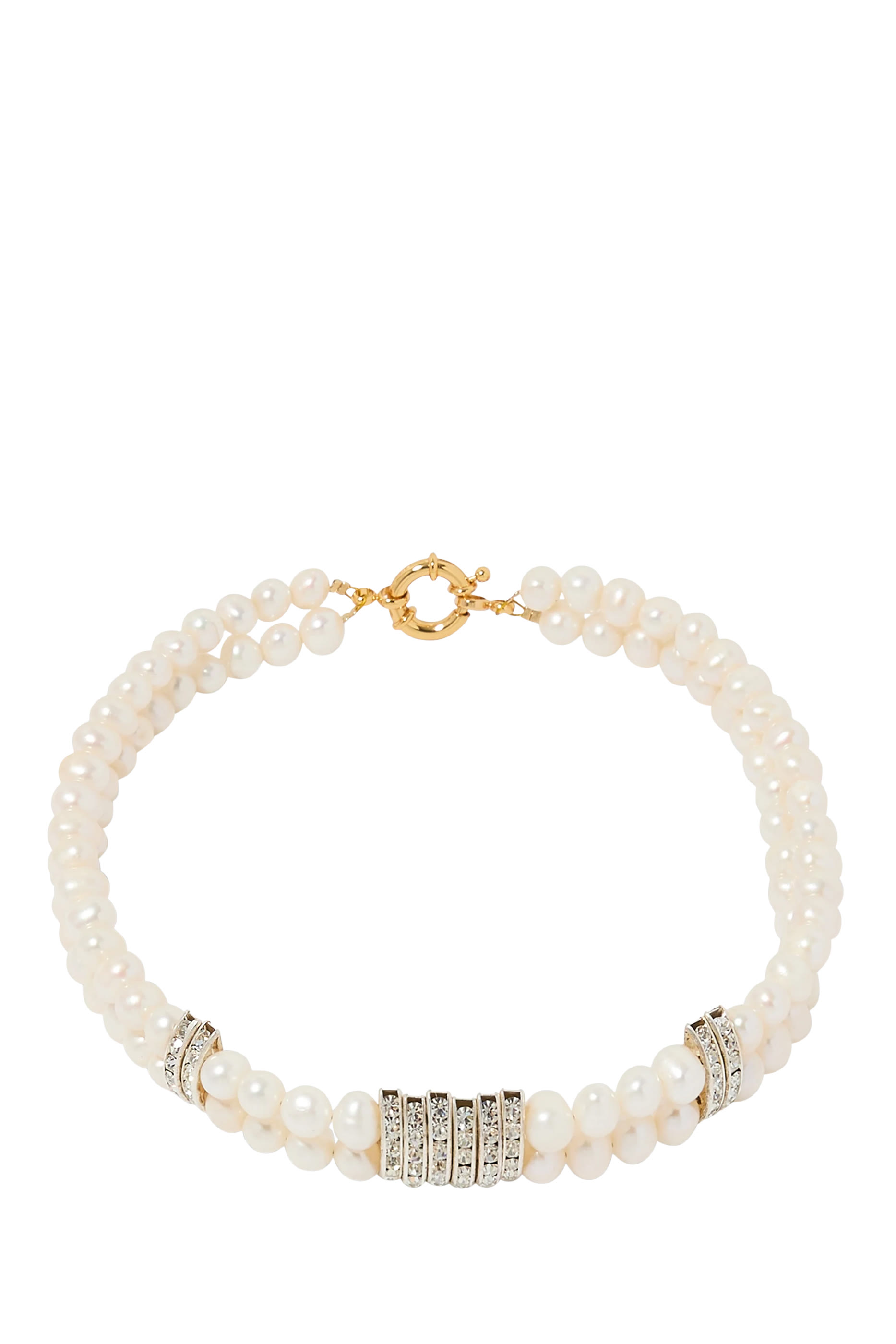 قلادة رقبة مرصعة بلؤلؤ ومزينة بحلي بتصميم قضيب مرصعة بكريستال