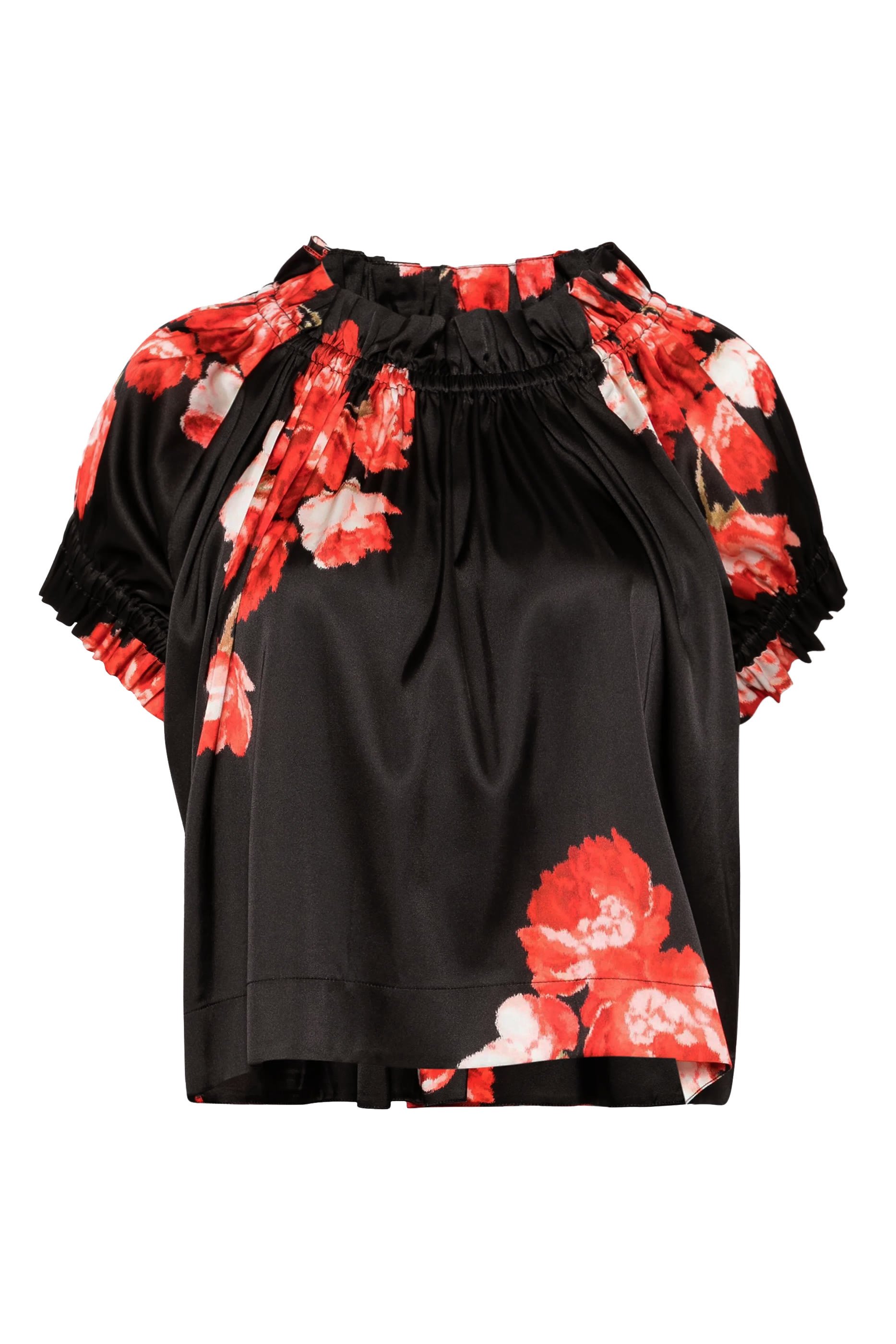 بلوزة بنقشة زهور توليب وكشكش