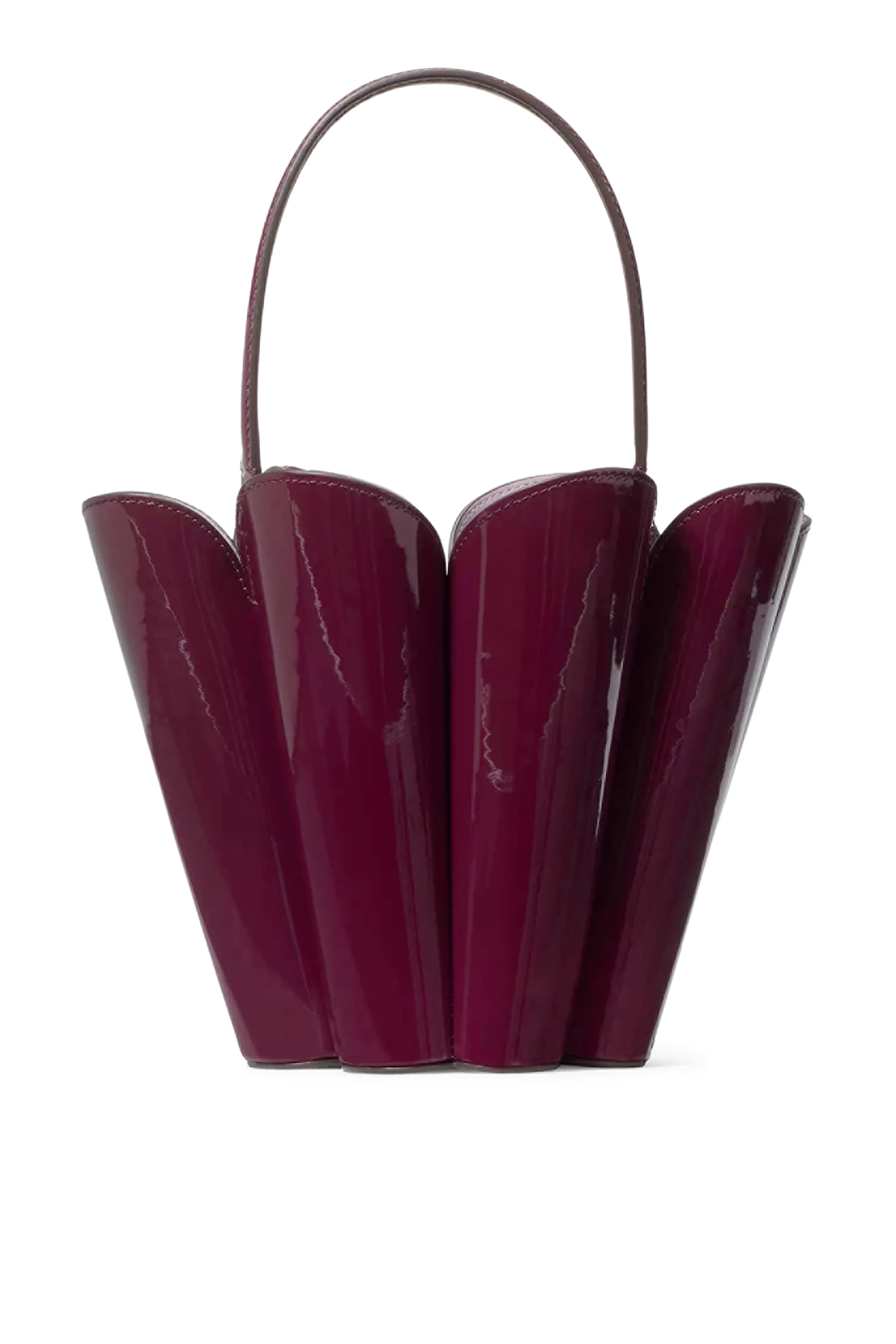 حقيبة باكيت بتصميم زهرة بشكل بستوني جلد لامع