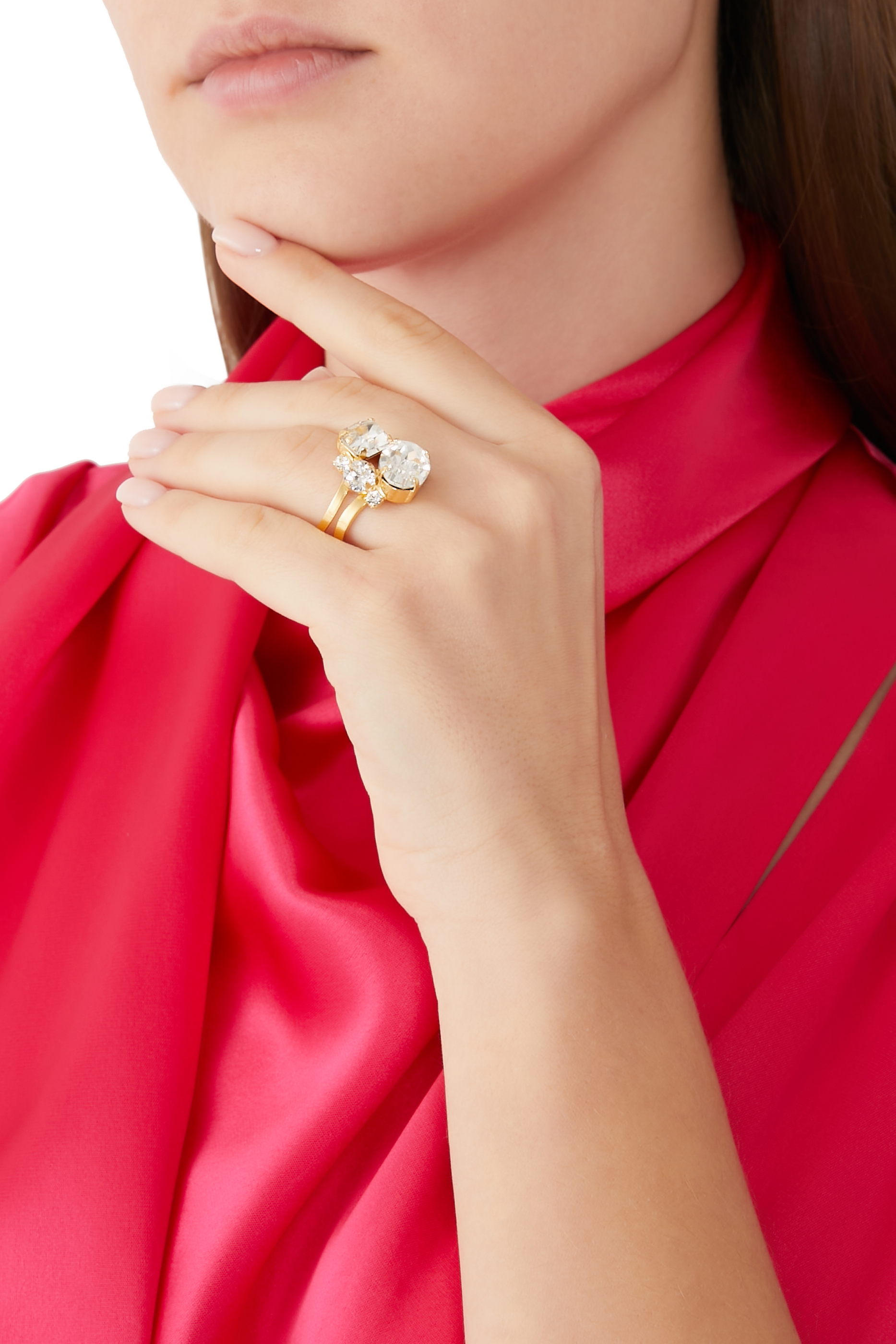 خاتم كارولينا صغير مرصع بكريستال سواروفسكي، طلاء بالروديوم وذهب عيار 18