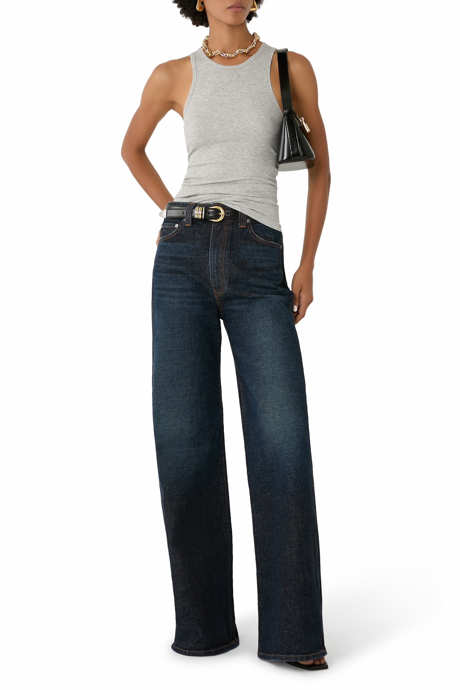 تيشيرت بتصميم بلوزة مضلع بلا أكمام وبياقة مستديرة خامة ناعمة